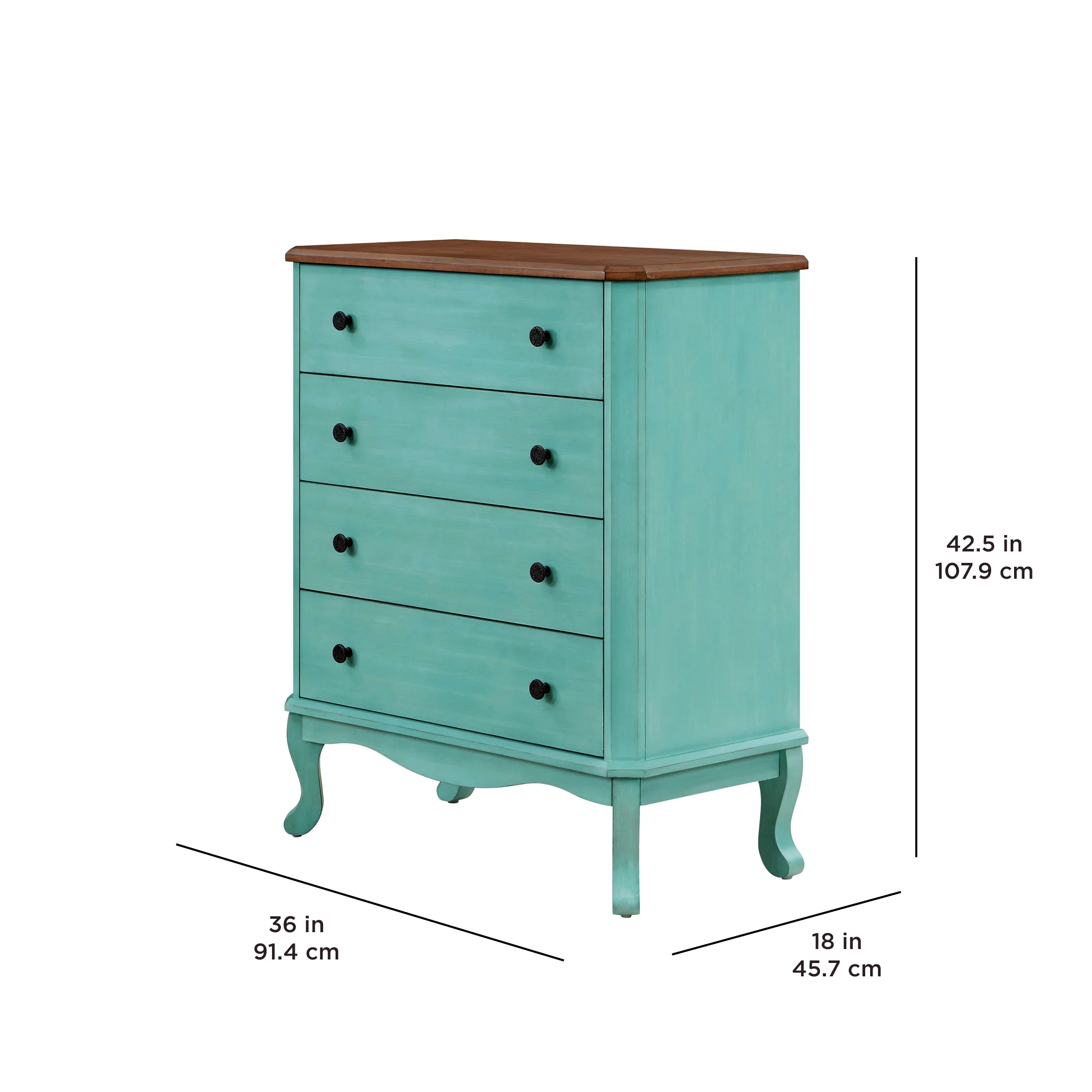 The Pioneer Woman 4-Drawer Dresser Made With Solid Wood Frame, Teal