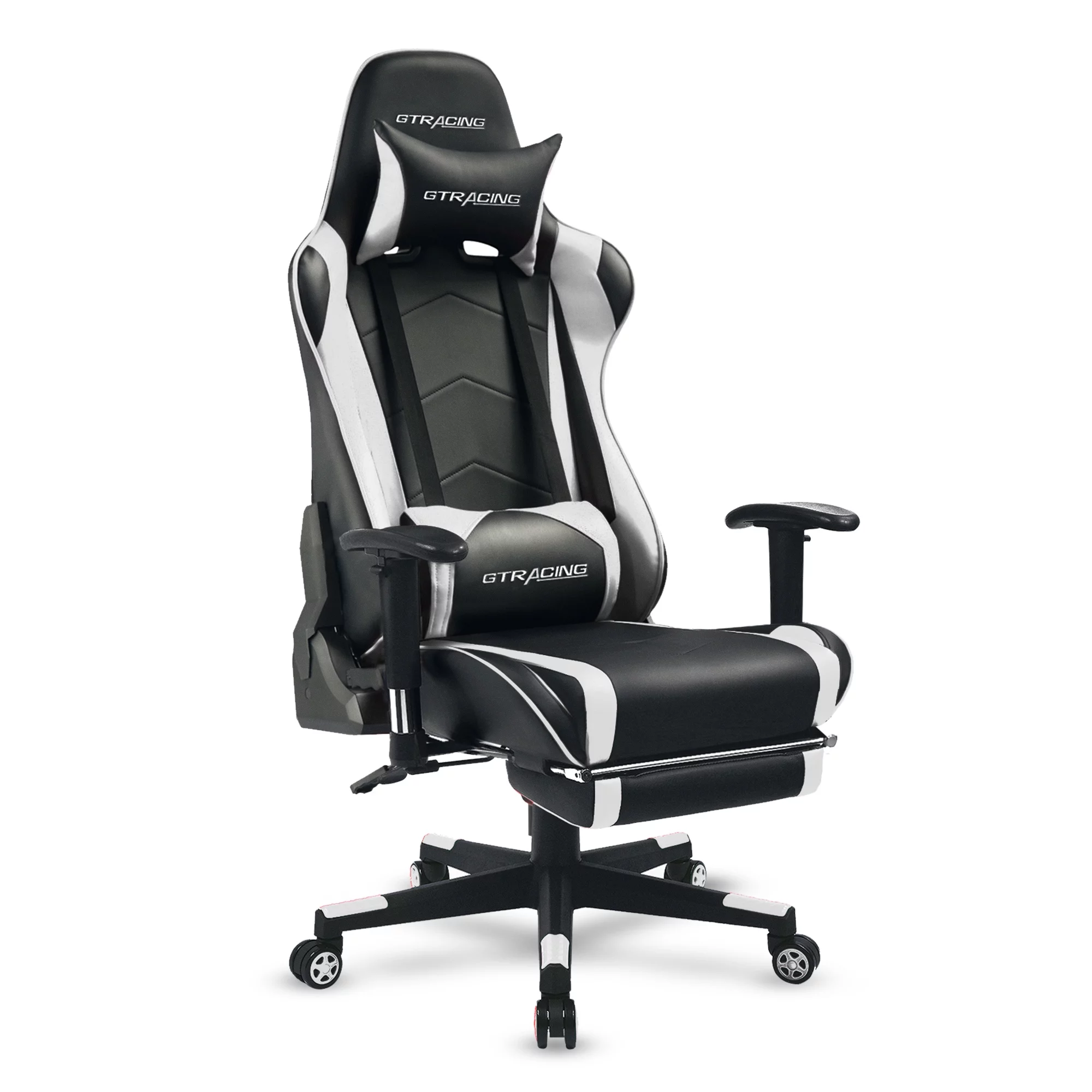 GTRACING Gaming Chair with Footrest PU Leather Office Chair with Adjustable Headrest, White