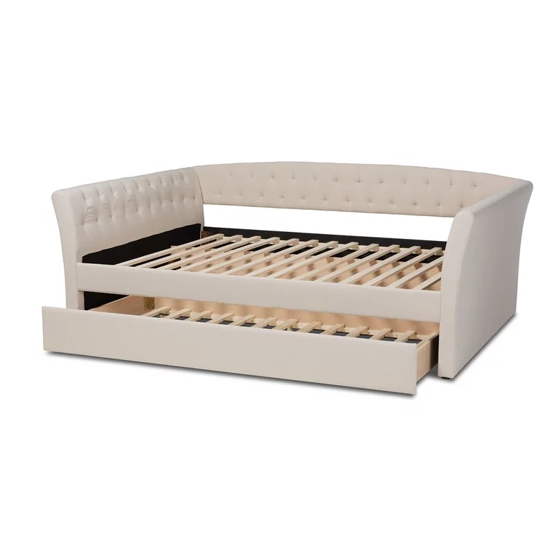 Allora Modern Fabric Upholstered Queen Size Daybed with Trundle in Beige