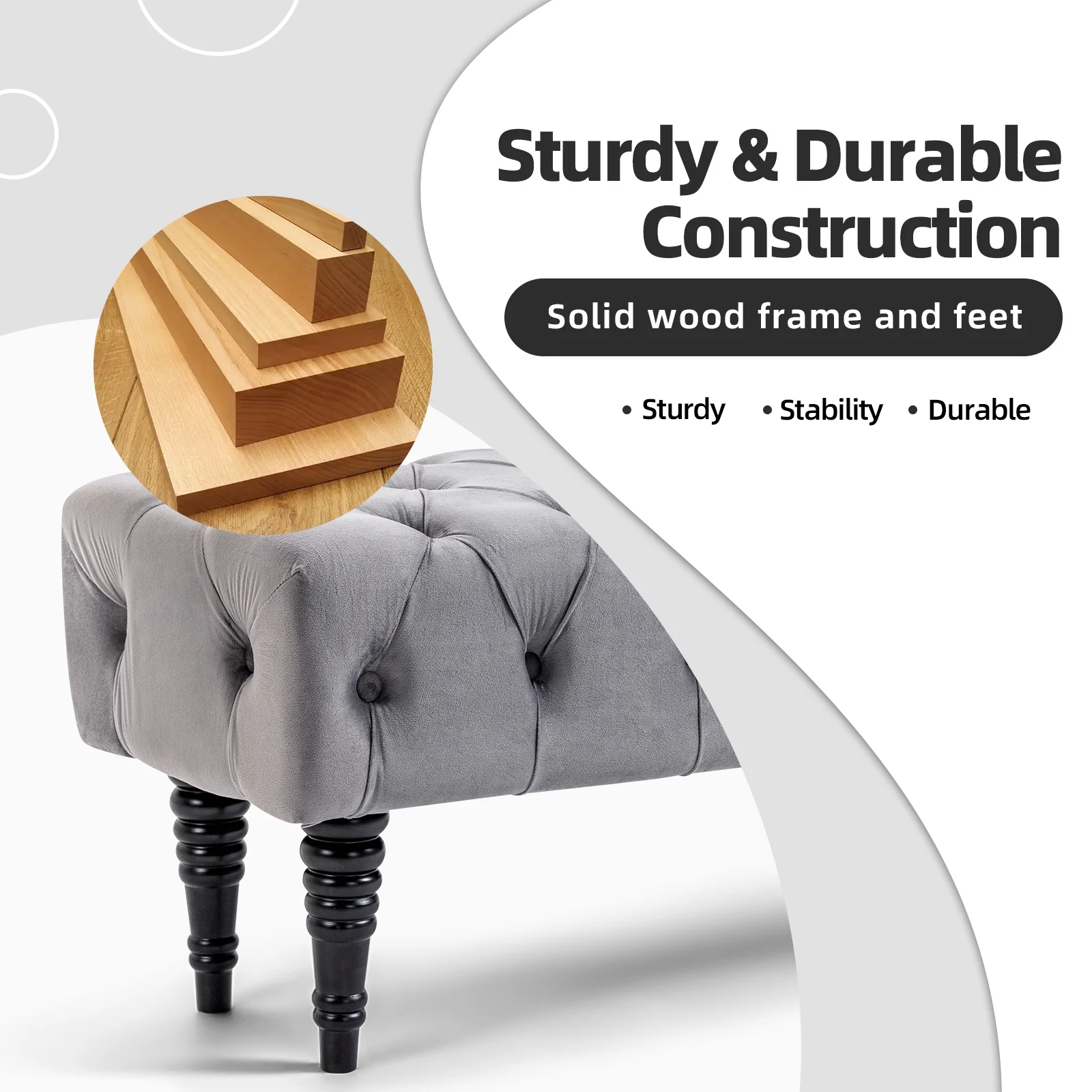 AVAWING Upholstered Tufted Ottoman Bench, Rectangular Accent Bench, Corduroy Padded Benches for Entryway, Dining Room, Living Room, Bedroom, Gray