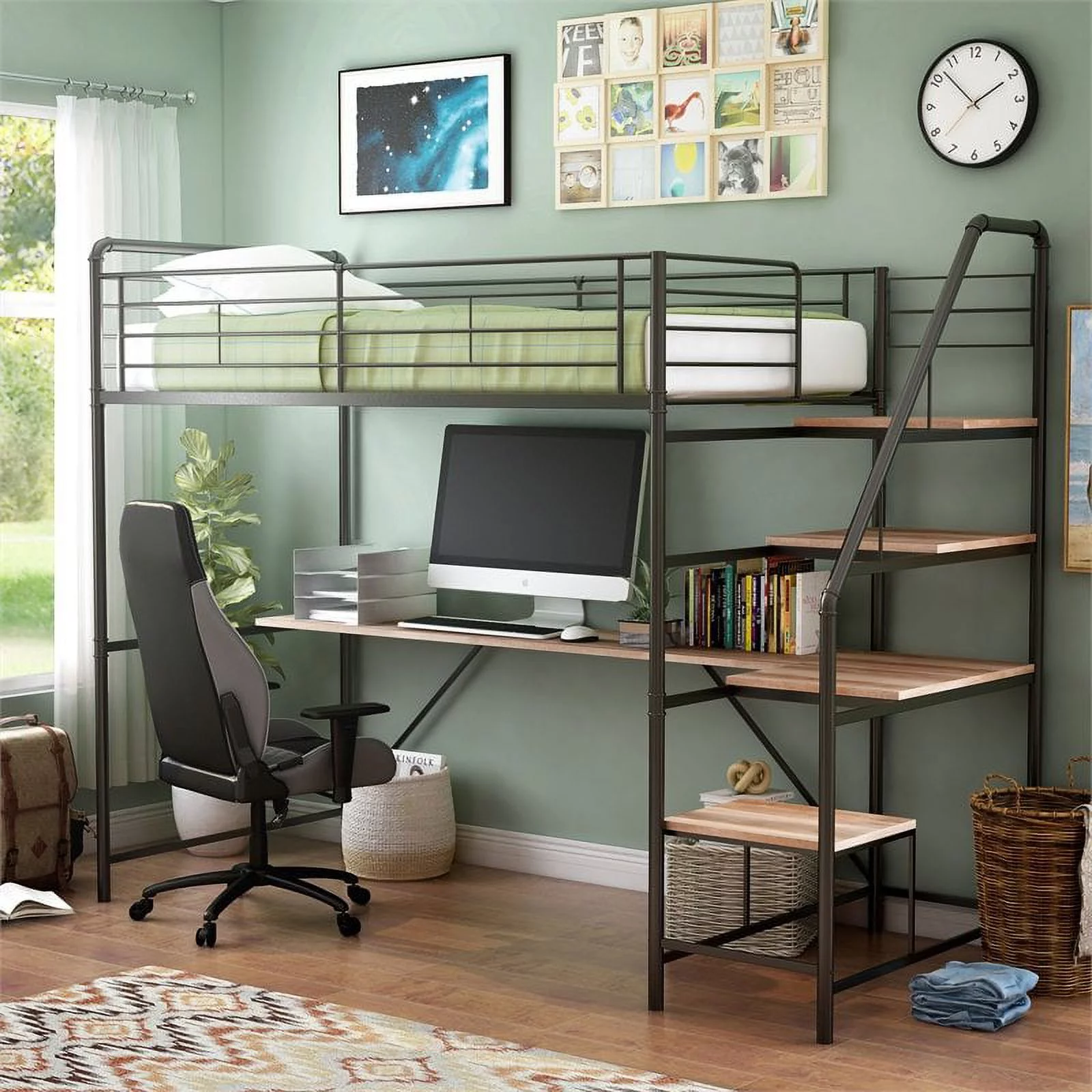Furniture of America Pico Metal Twin Loft Bed with Workstation in Sand Black
