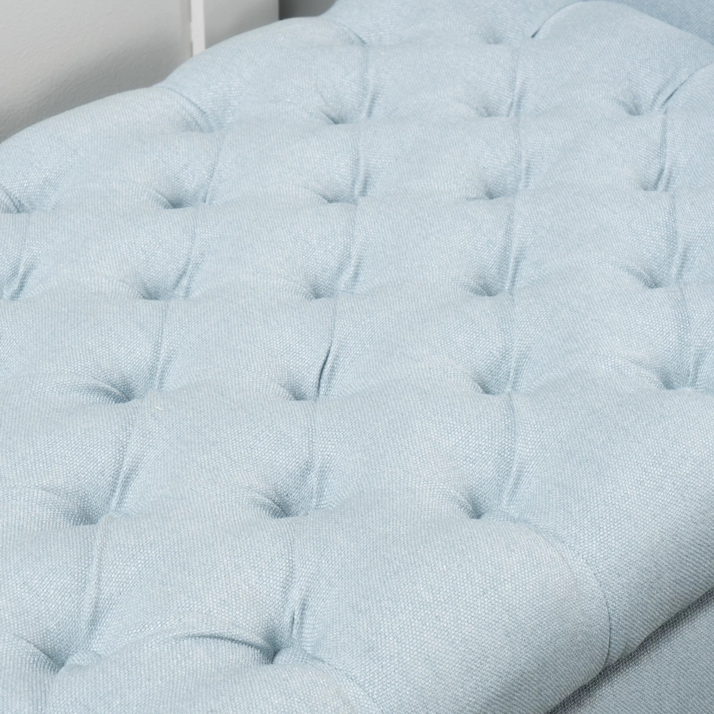 Noble House Sheffield Contemporary Rolled Arm Fabric Storage Ottoman Bench, Light Sky and Dark Brown