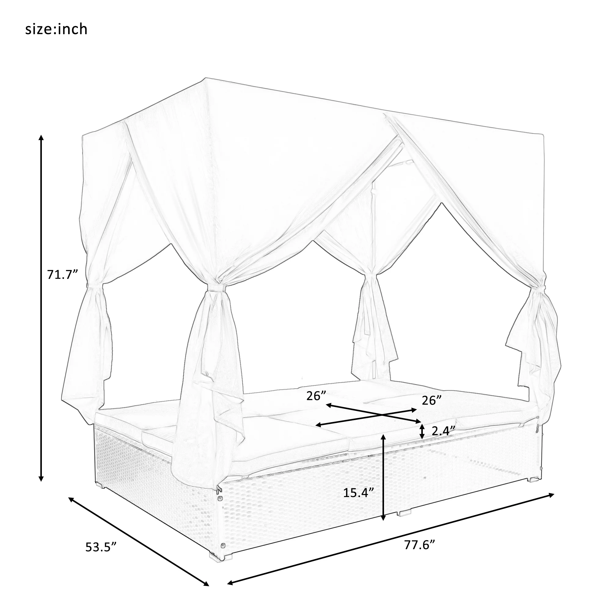 uhomepro Pool Furniture Outdoor Lawn Backyard Poolside Garden Rectangle Daybed, Outdoor Chaise Lounge with Canopy, Overhead Curtains, Cushions, Adjustable Seat, Blue