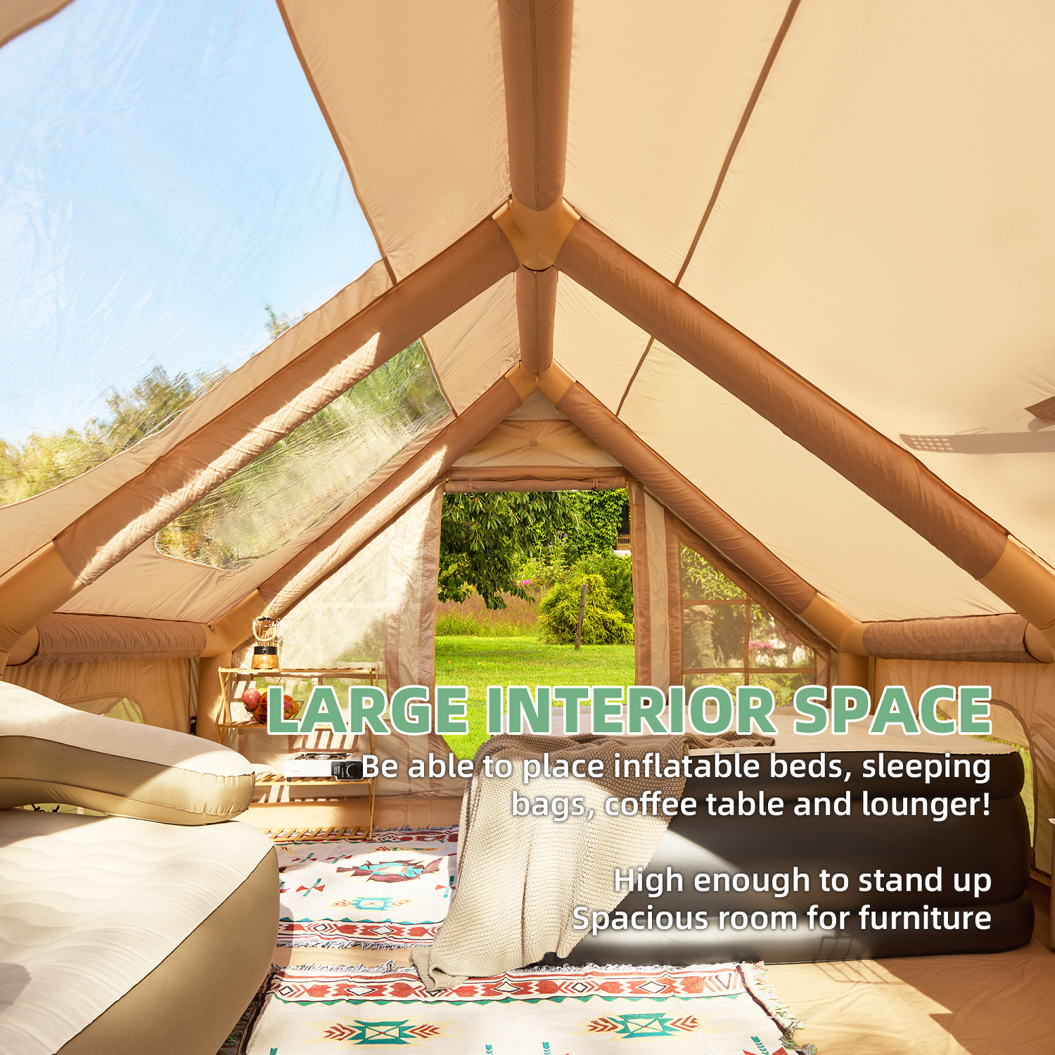 Richryce 13'x10' Inflatable Camping Tent, 130 SFT Air Tent, Glamping Tents, Outdoor Cabin Tent with Pump, Carrying Bag