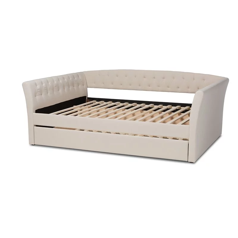Allora Modern Fabric Upholstered Queen Size Daybed with Trundle in Beige