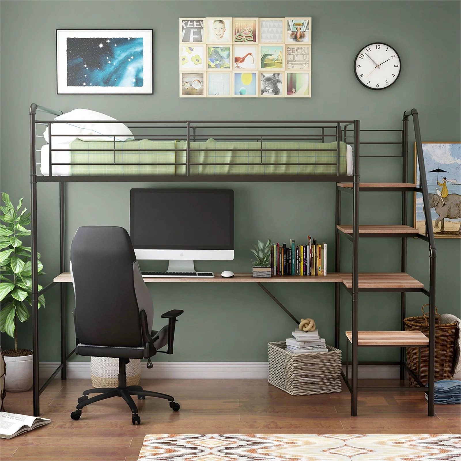 Furniture of America Pico Metal Twin Loft Bed with Workstation in Sand Black