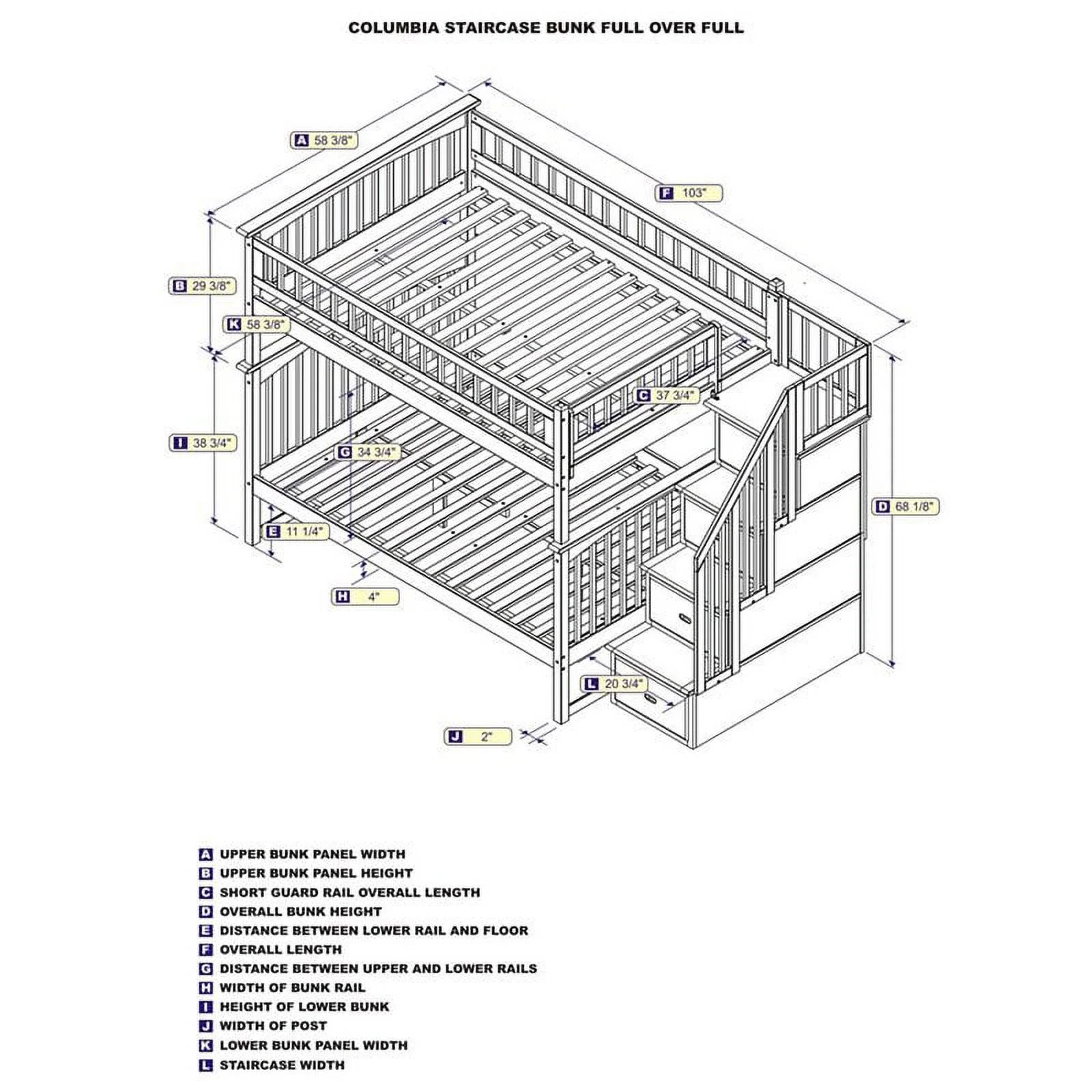 Leo & Lacey Full Over Full Staircase Bunk Bed in White