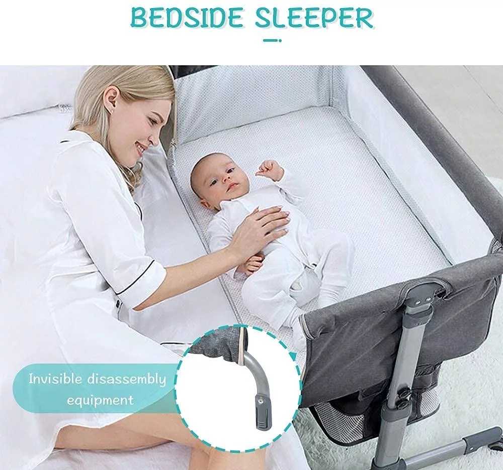 NEWLAKE 3 in 1 Bassinet for Baby, Height Adjustable Bedside Sleeper for Newborn Infant/Baby Boy/Baby Girl (Grey)