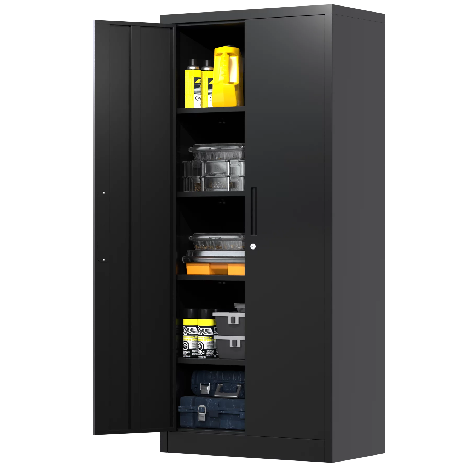 GangMei 71 In Metal Storage Garage Cabinets with Locking Doors and Adjustable Shelves, Steel Storage Cabinet for Garage, Office, Classroom, Assemble Required(Black)