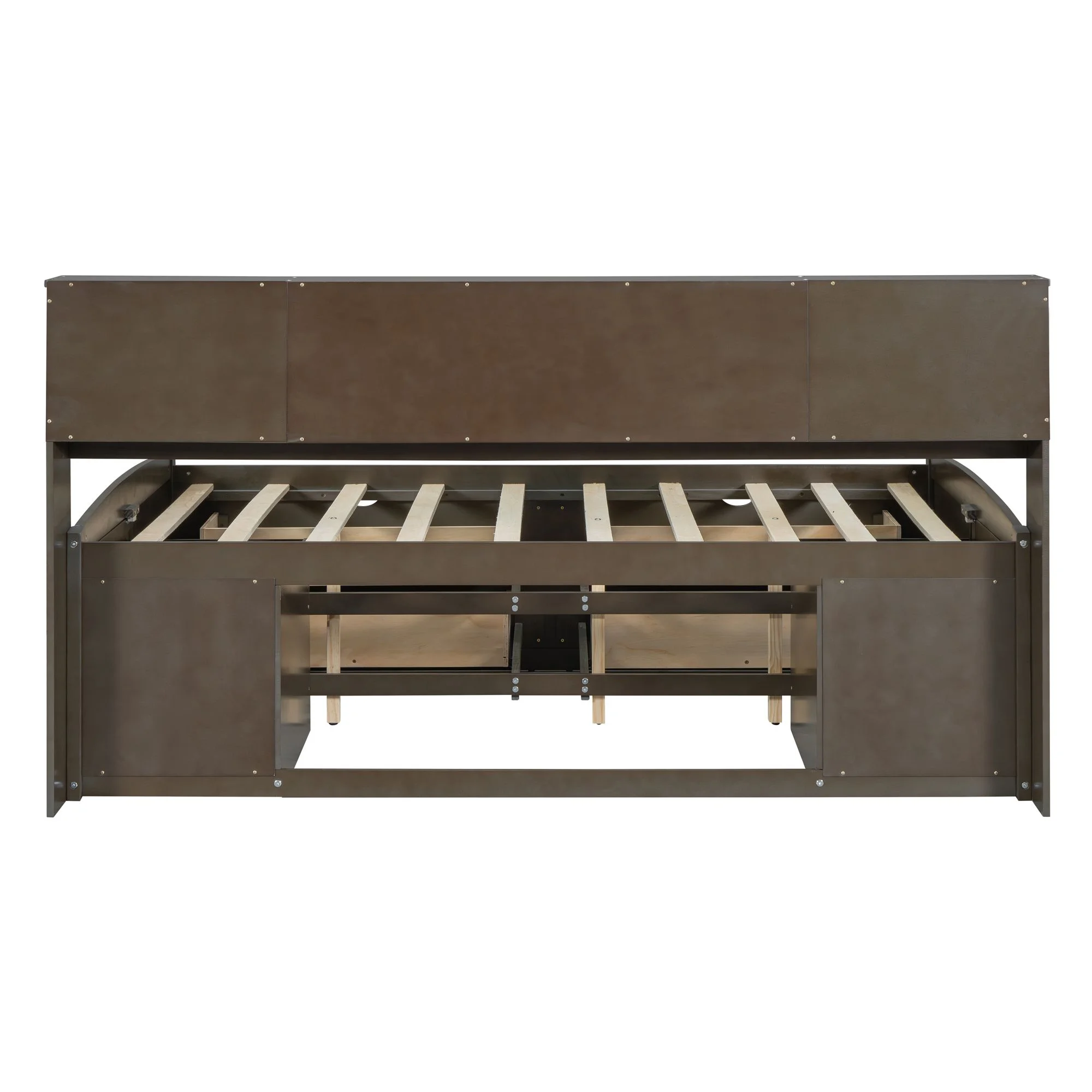 Full Size Solid Wood Bed Frame with 2 Bedside Cabinets, Upper Shelves and 4 Drawers, Platform Bed Frame, Mid Century Bedframe, Wood Daybed, Wood Foundation(Brown, Full)