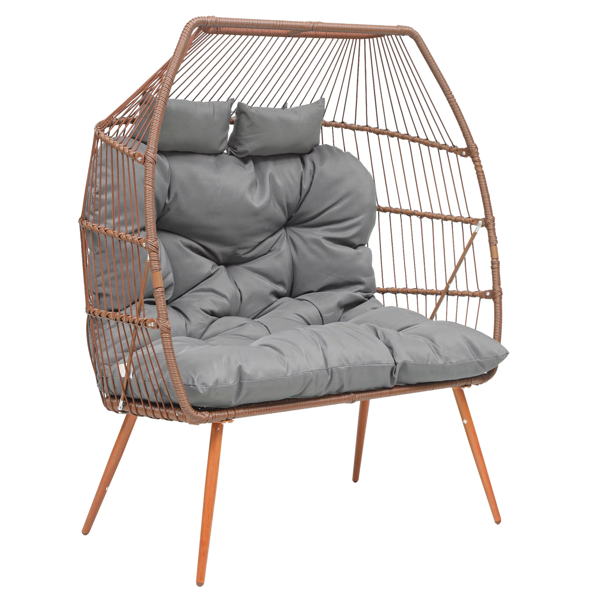Dextrus Double Egg Chair with Legs 2 Person Wicker Egg Chair Indoor Outdoor Patio Egg Chair with Cushions 510lbs for Patio, Bedroom, Garden and Balcony, Gray