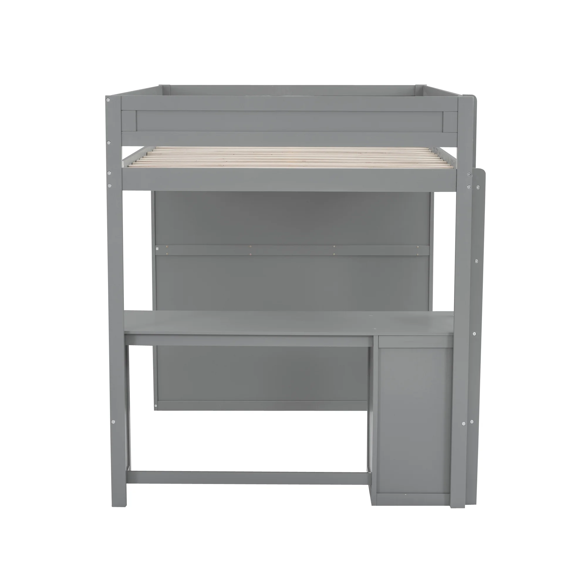 EUROCO Wood Full Size Loft Bed, Storage Desk and Drawers, Wardrobe with Clothes Hanger and Sliding Door for Living Room, Gray