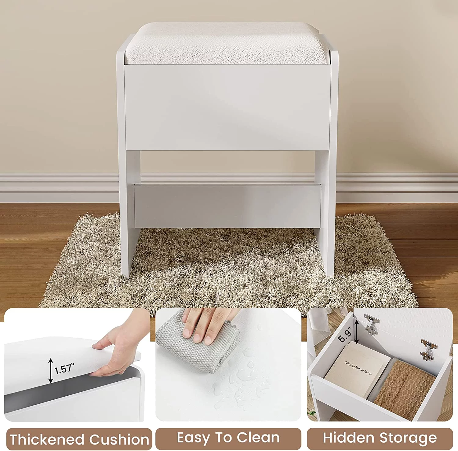 White Vanity Desk with Mirror and Lights,Bedroom Makeup Table Set with Lights & Charging Station,Makeup Desk with Drawers and Storage Shelves and Cushioned Stool