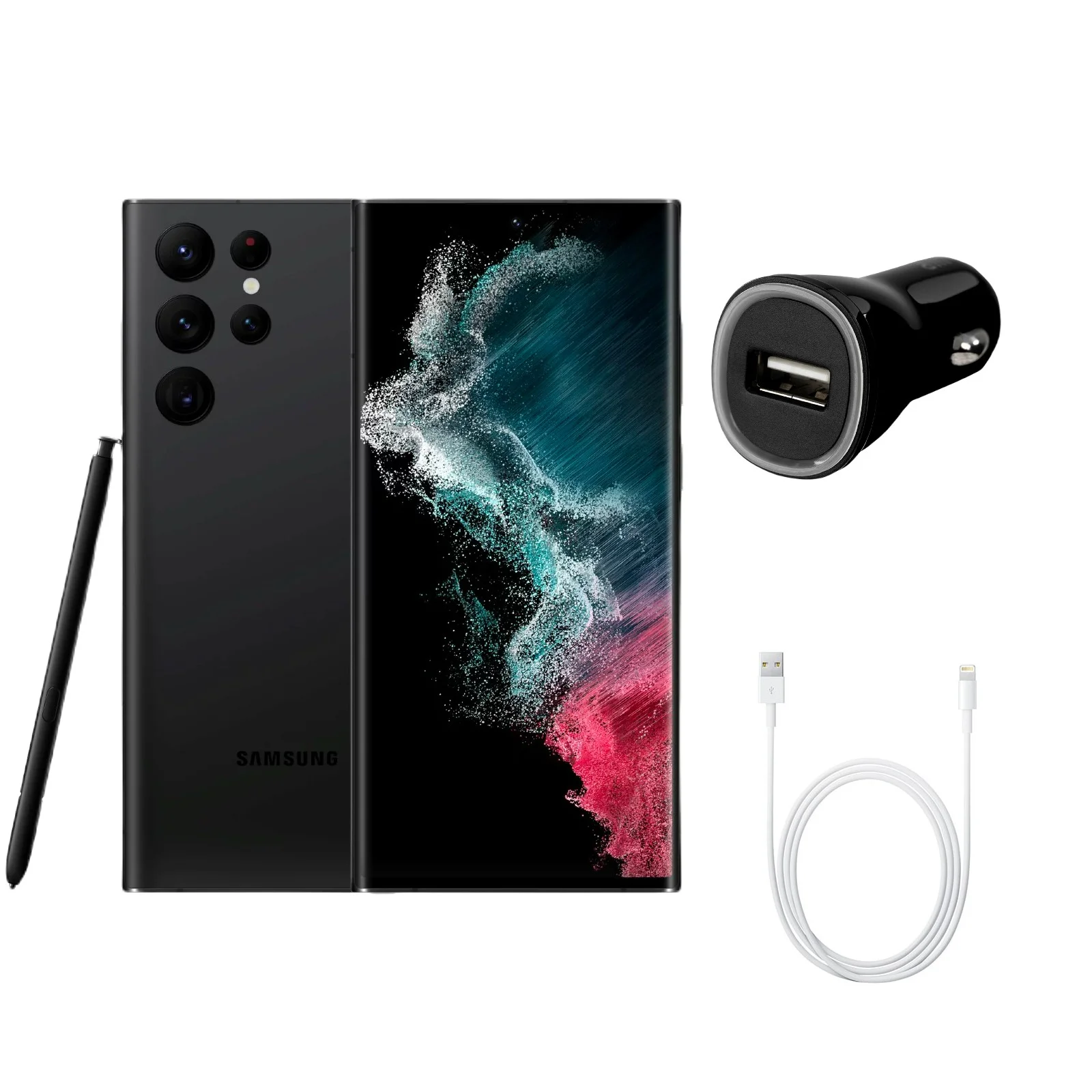 Restored Samsung Galaxy S22 Ultra 5G S908U (AT&T Only) 128GB Phantom Black (Grade A) w/ Fast Car Charger (Refurbished)