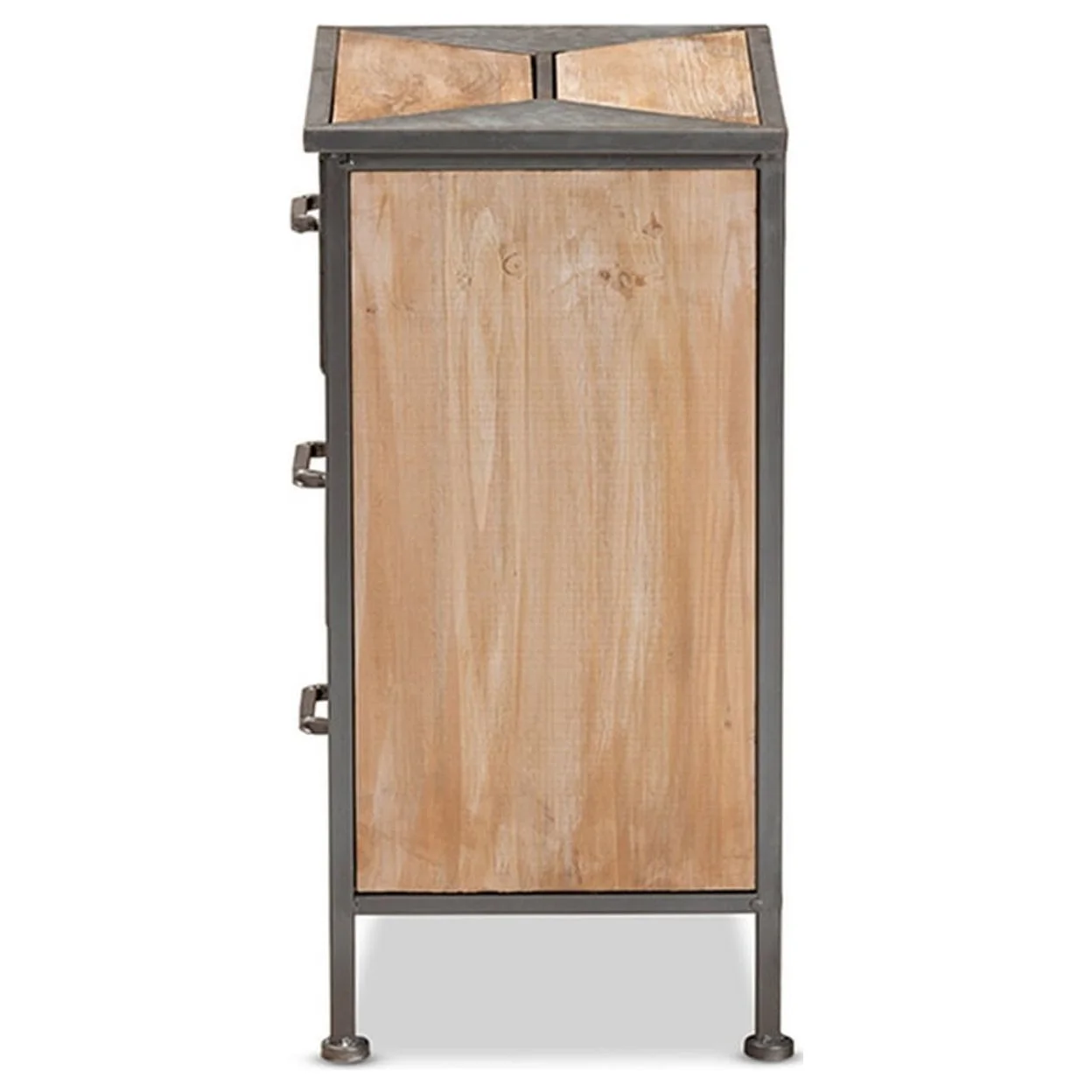 Baxton Studio Laurel Rustic Industrial Antique Grey Finished Metal and Whitewashed Oak Brown Finished Wood 3-Drawer