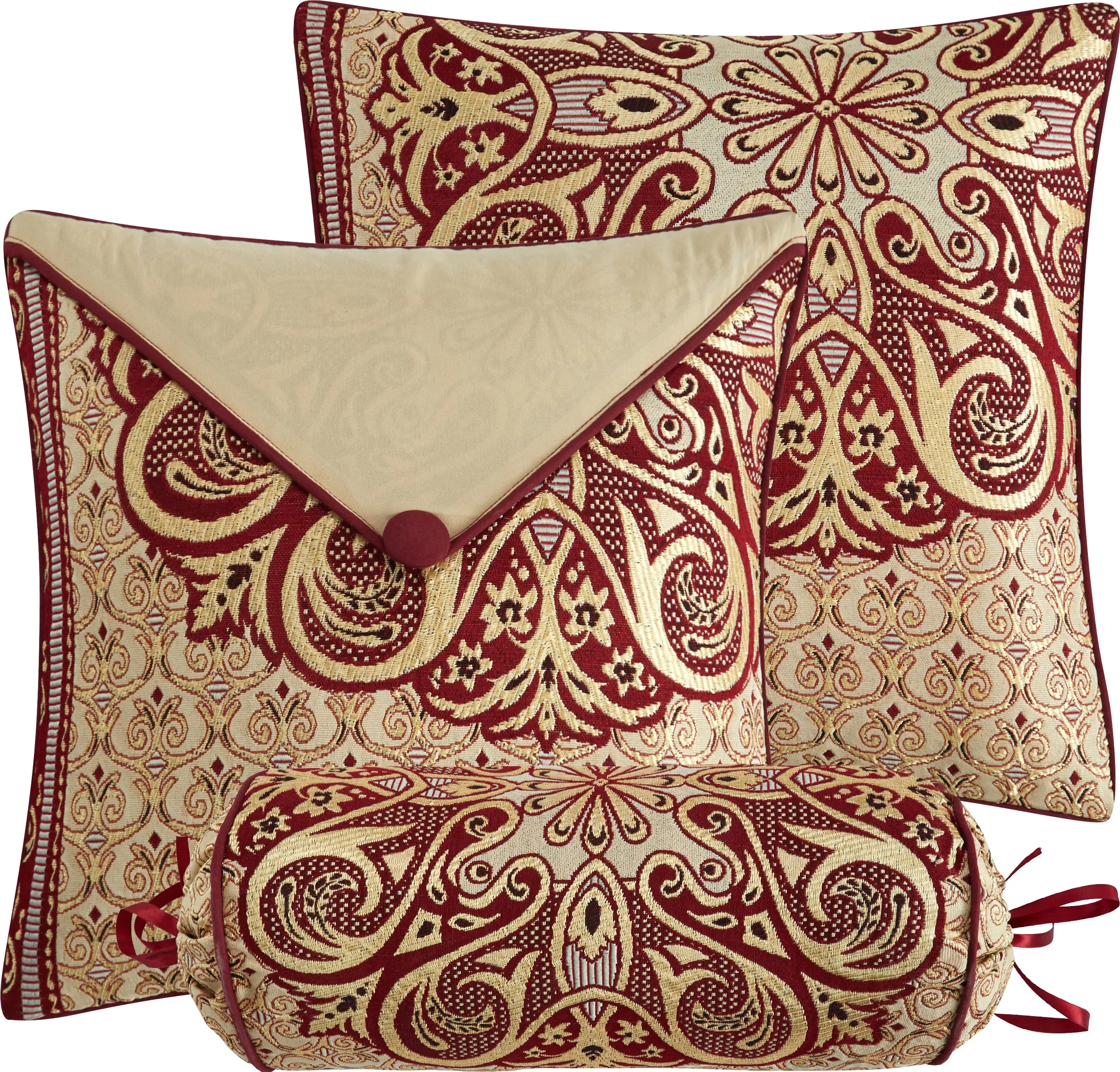 Lanco 7 Piece Comforter Sets, Burgundy Bedding Sets, Queen Size with Shams, Bed Skirt, Elegant