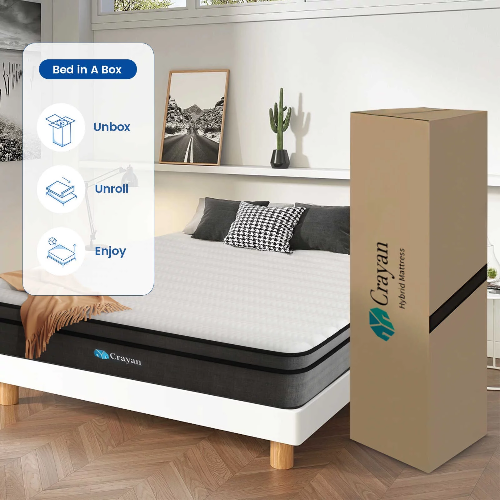 Crayan King Mattress, 10 Inch Memory Foam Mattress King Size, Innerspring Hybrid Mattress in a Box with Motion Isolation & Strong Edge Support & Pressure Relief, CertiPUR-US