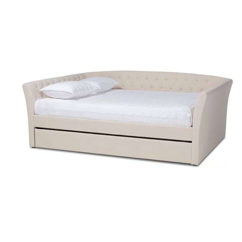 Allora Modern Fabric Upholstered Queen Size Daybed with Trundle in Beige