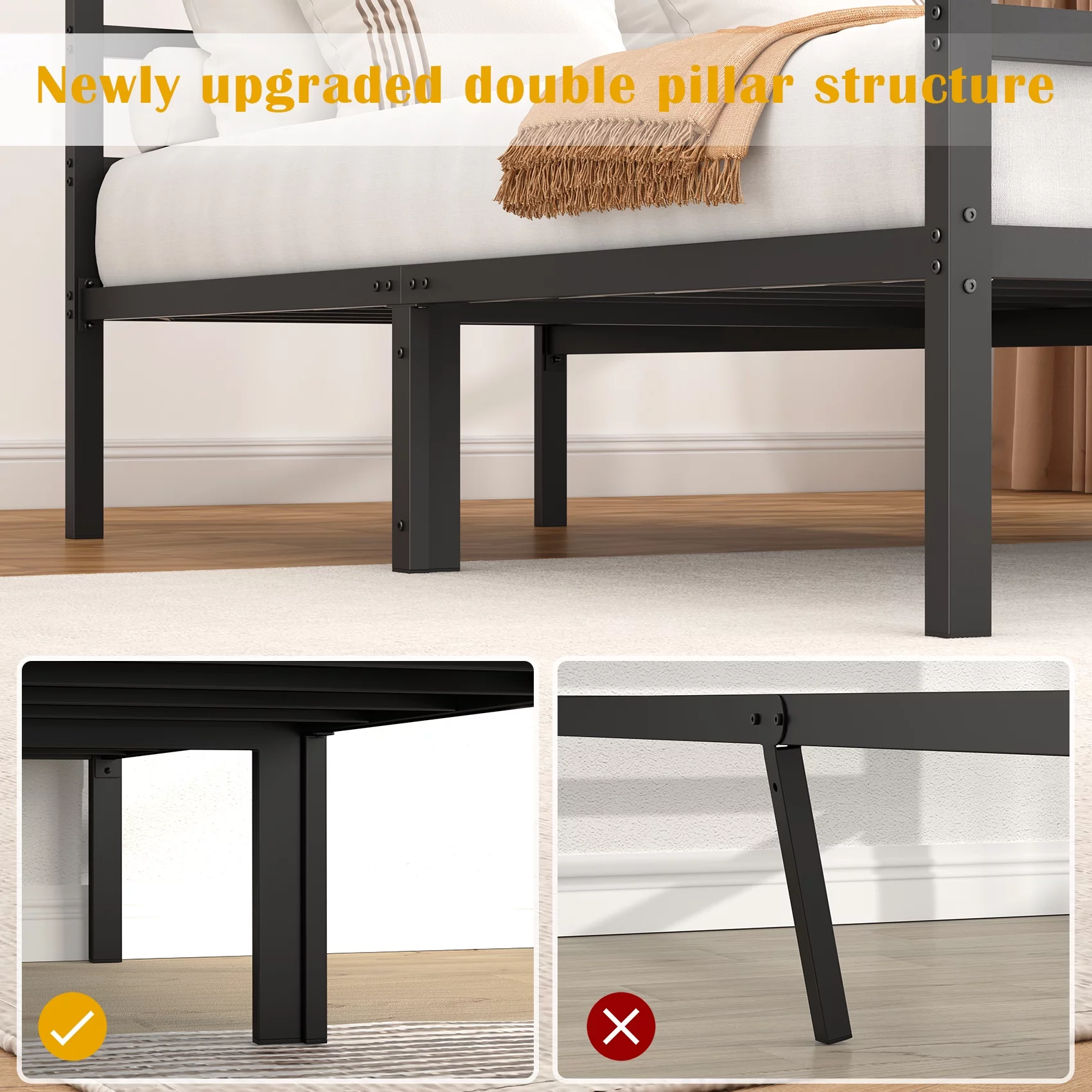 Mr IRONSTONE Heavy Duty Queen Size Metal Platform Bed Frame with Headboard and Footboard 14