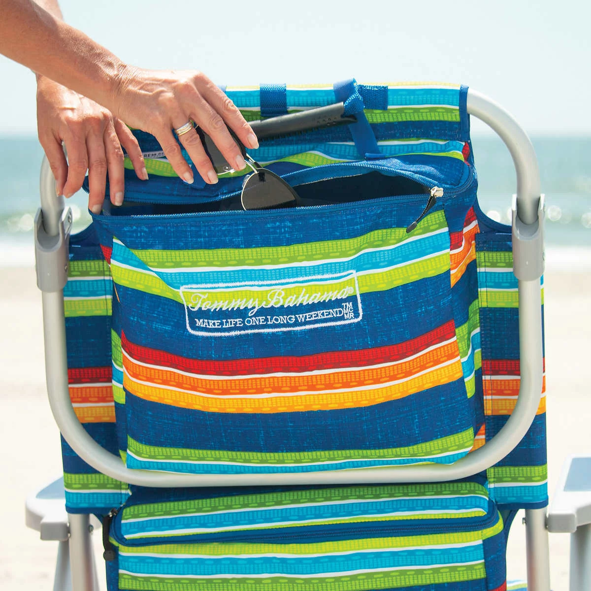 2 Tommy Bahama 5 Position Multi Colored Beach Chairs