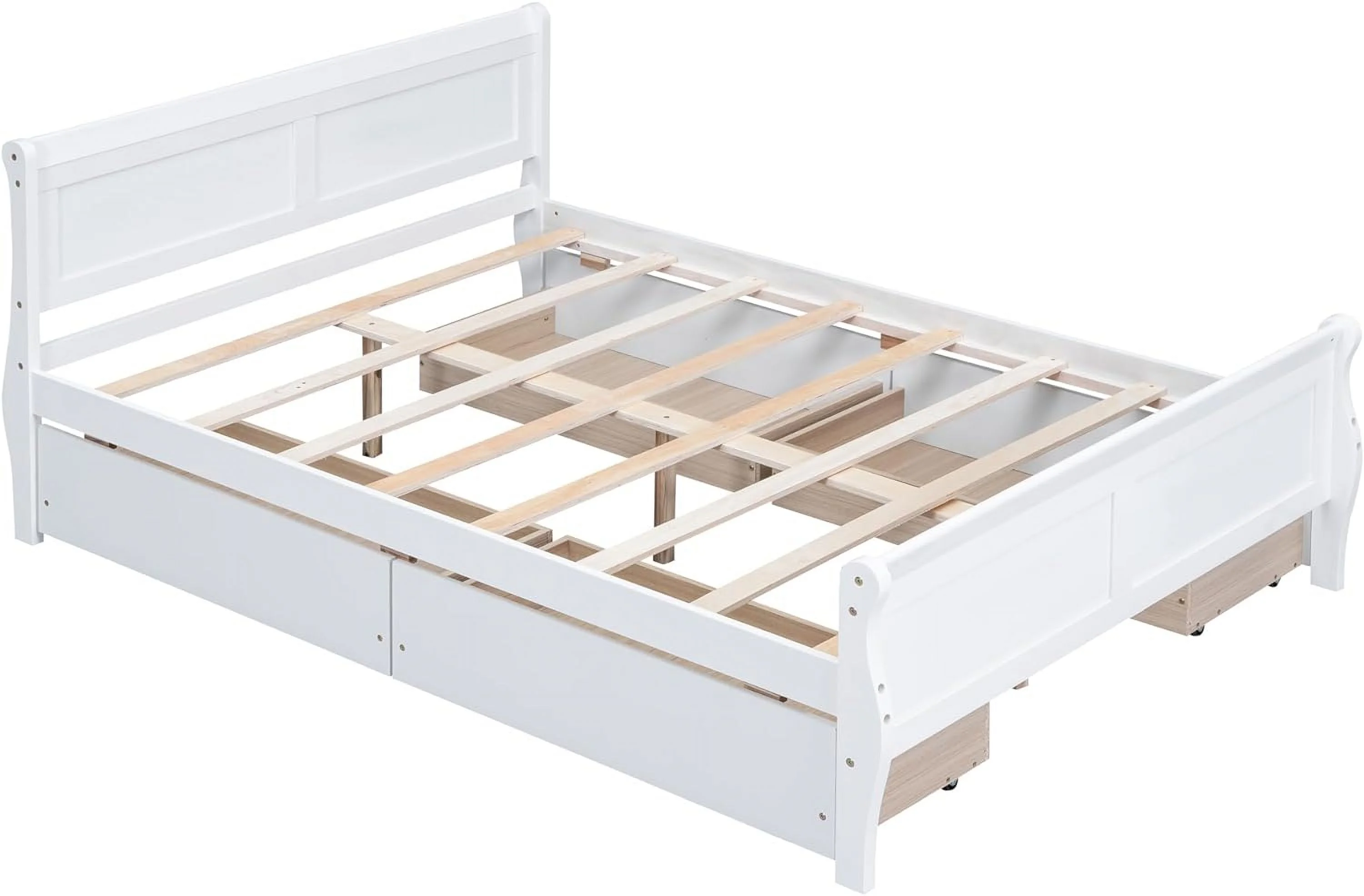 Full Size Platform Bed with 4 Drawers and Streamlined Headboard & Footboard, Solid Wood Bed Frame for Kids Teens Adults