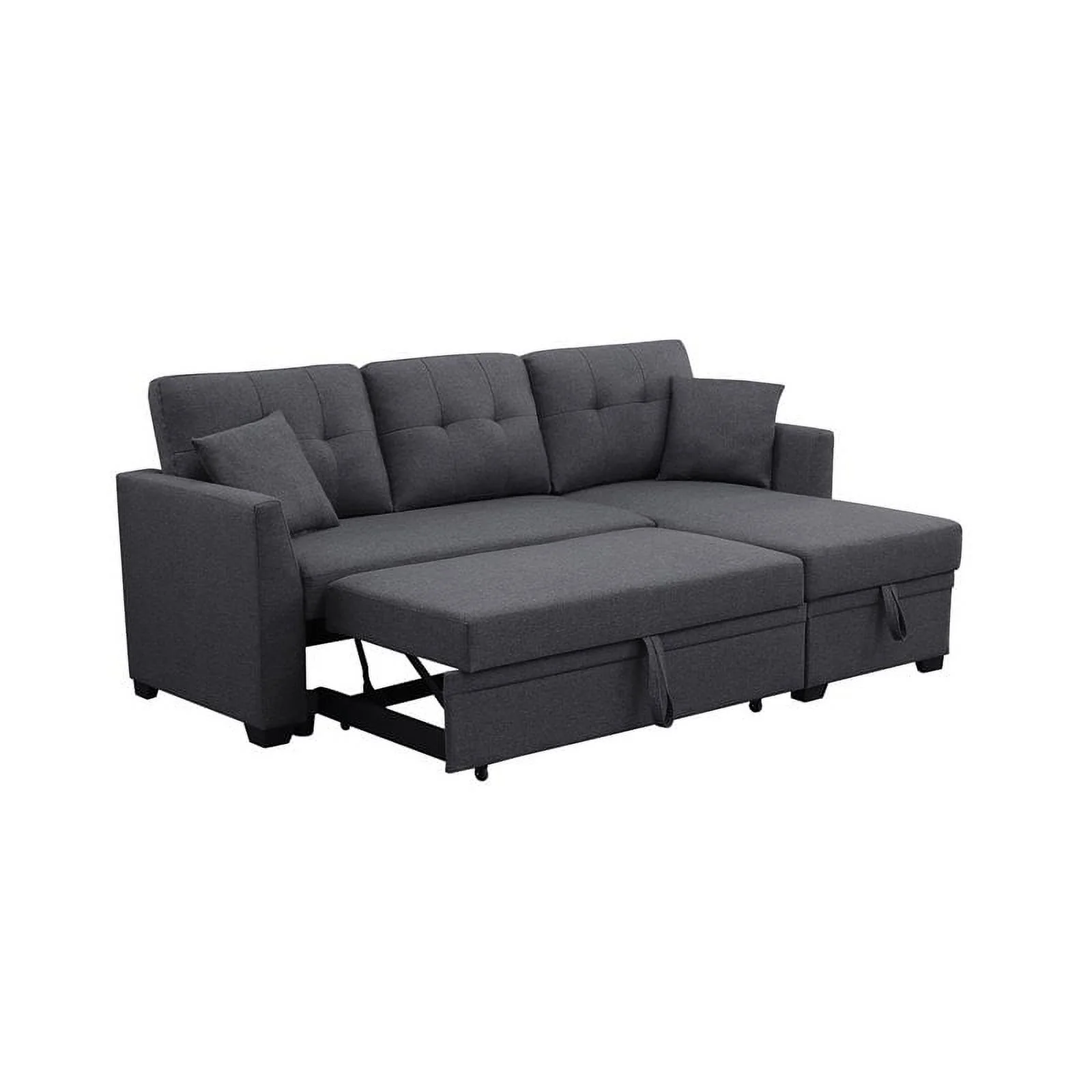 Alexent 3-Seat Modern Fabric Sleeper Sectional Sofa with Storage in Dark Gray