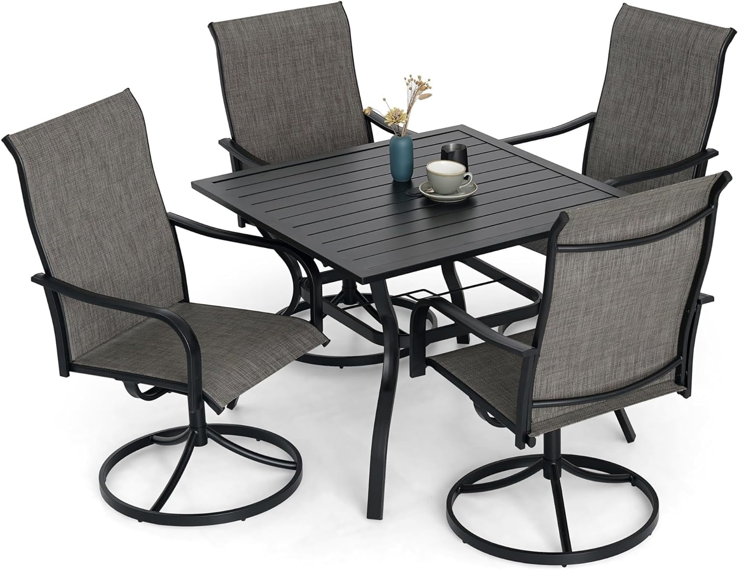 Patio Outdoor Dining Chairs Swivel Chairs, All Weather Breathable Textile Garden Furniture Chairs Set for Backyard, Set of 4 - Grey