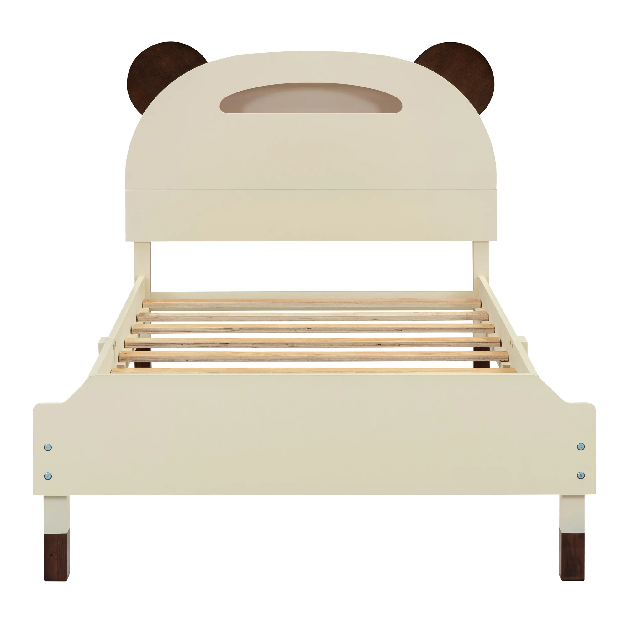 CoSoTower 3-Pieces Bedroom Sets Twin Size Bear-Shape Platform Bed with Nightstand and Storage Dresser,Cream+Walnut