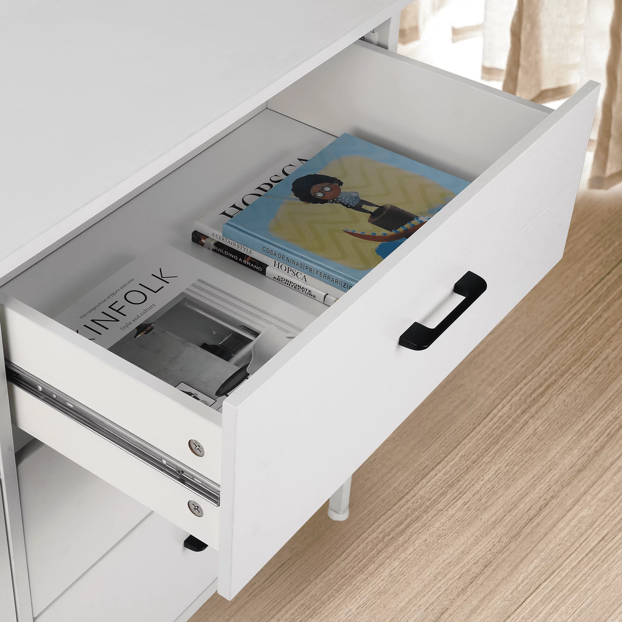 47.3'' Drawer Dresser Chest of 6 Drawers, Storage Dresser Tower for Bedroom, Living Room, Hallway, Nursery, White Storage Cabinet Wooden Dresser with Steel Frame, White