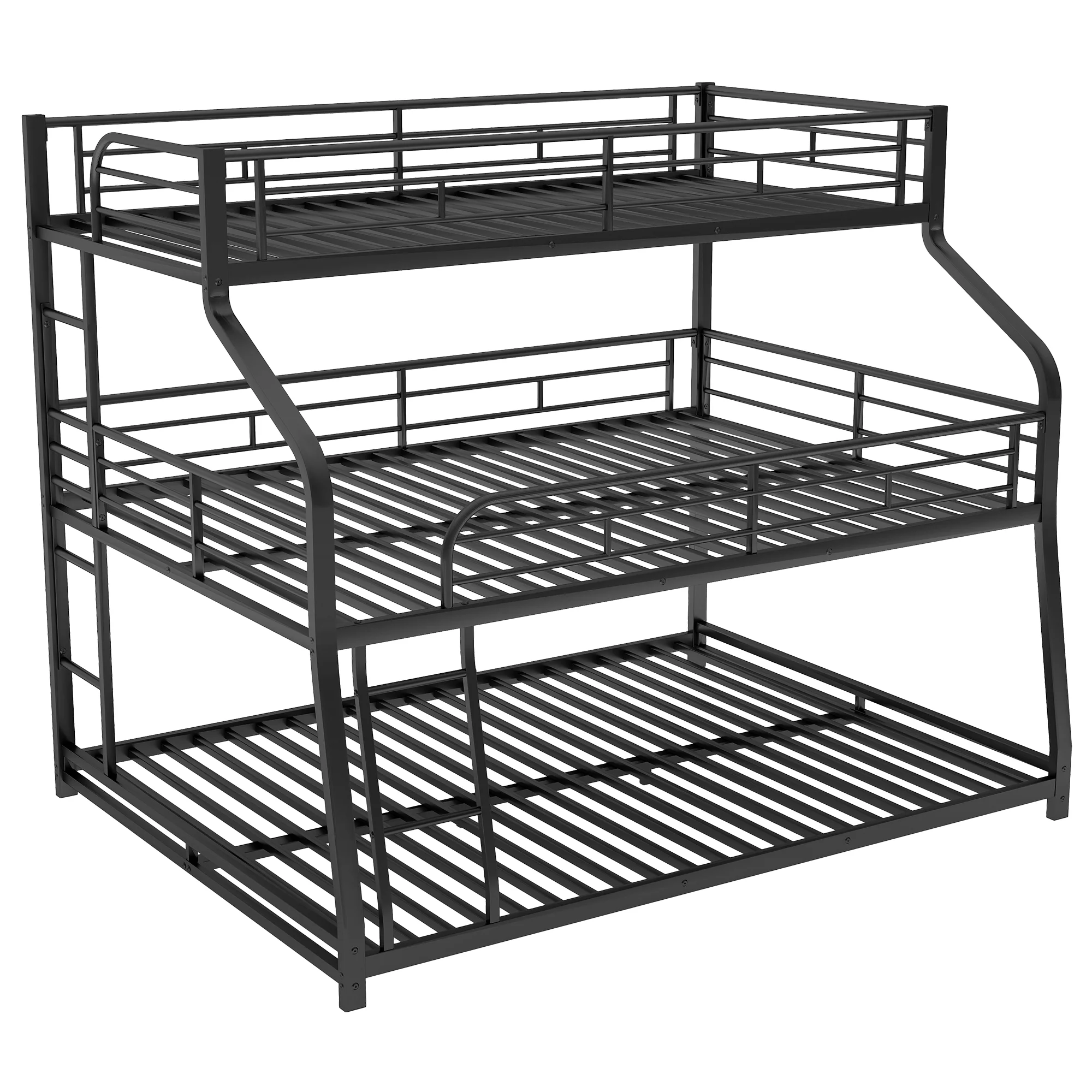 Euroco Metal Triple Bunk Bed, Twin-XL over Full-XL over Queen Size for Kids and Adults, Black