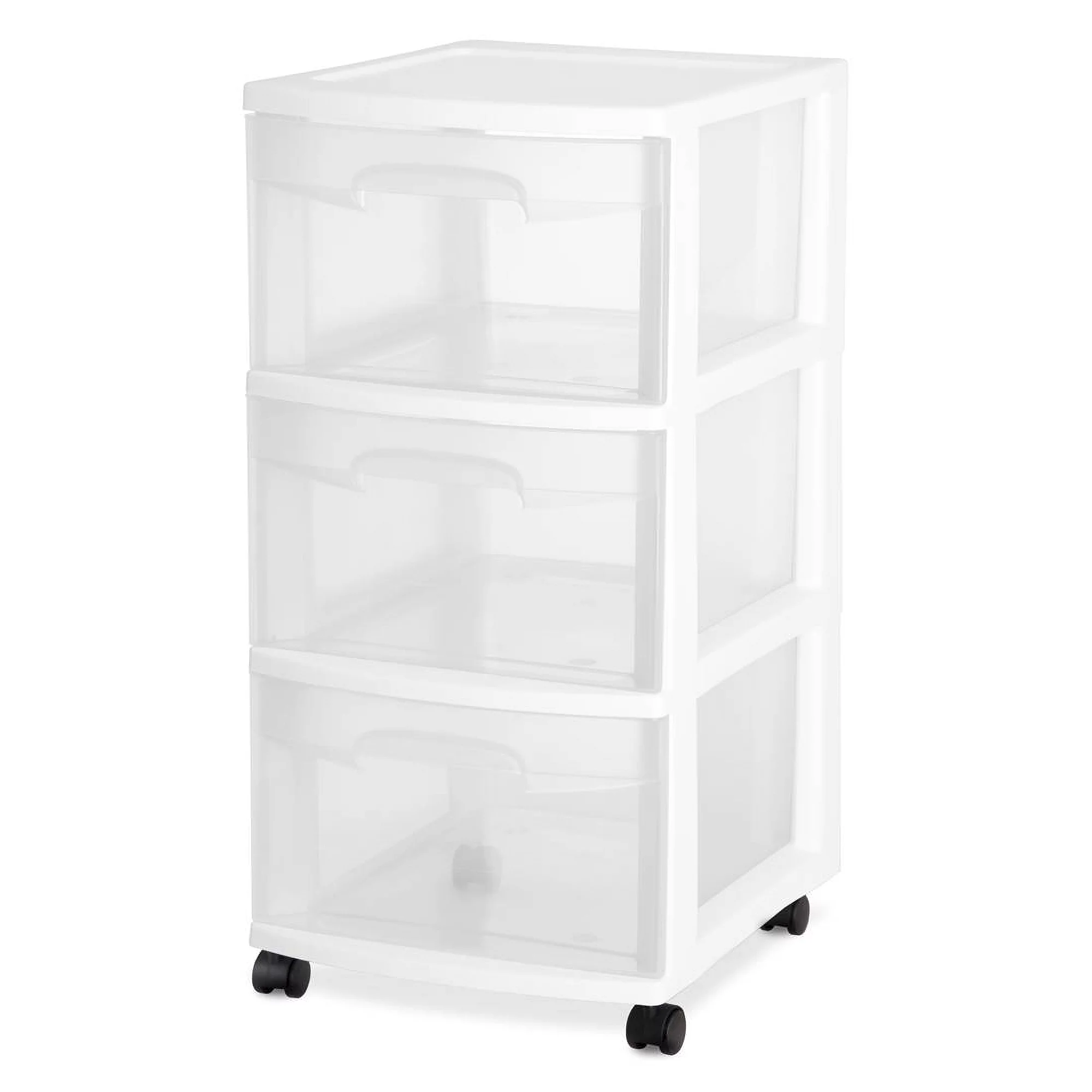 Sterilite 3 Drawer Storage Cart, Plastic Rolling Organizer with Wheels, 4 Pack