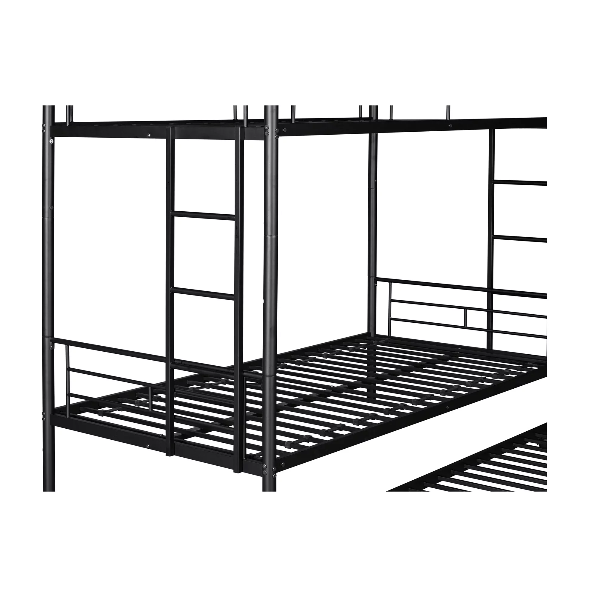 GNIXUU Metal Twin over Twin Bunk Beds with Trundle Bed for Kids Bedroom, Metal Twin Bunk Bed Frame with Safety Guardrail & 2 Ladders, Black
