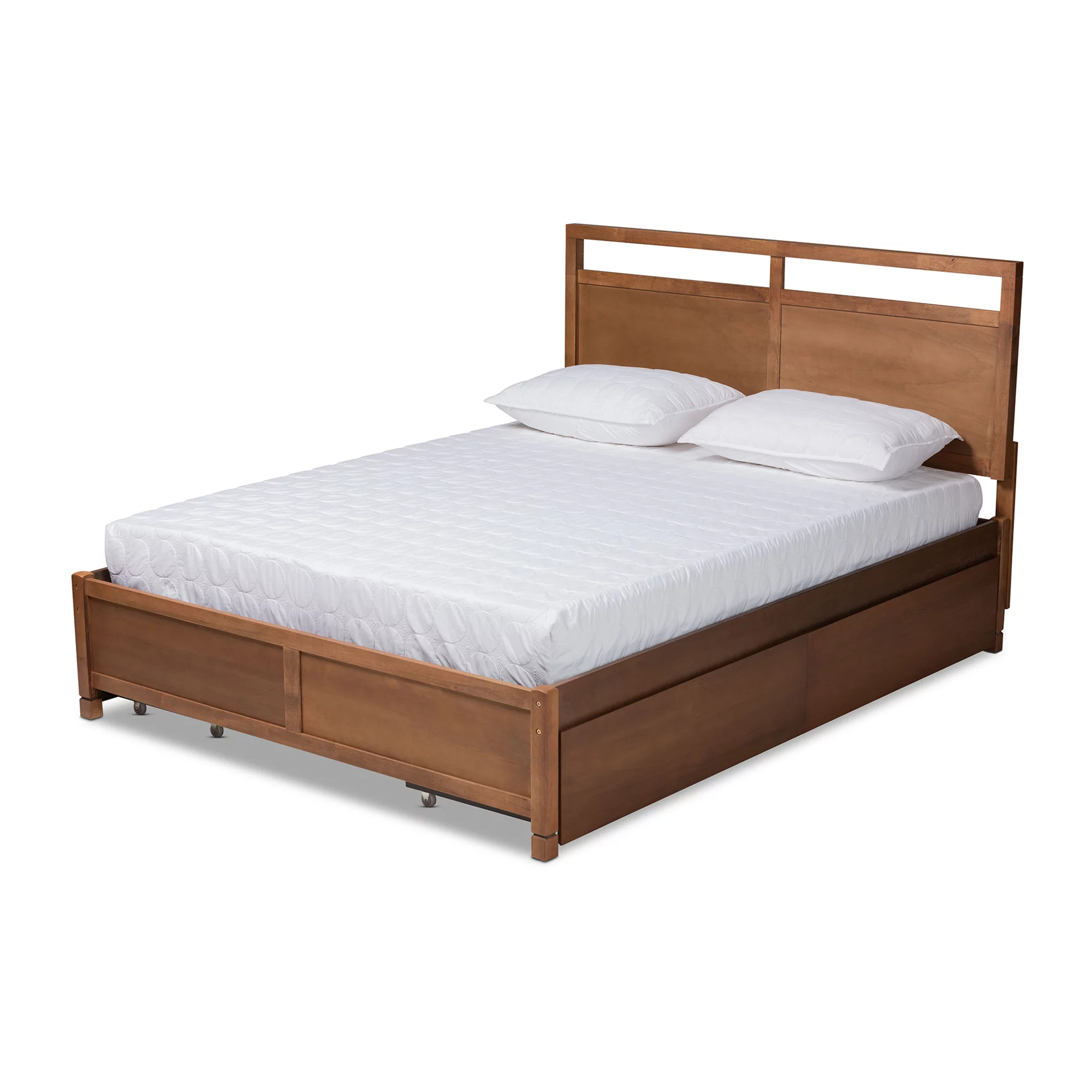 Baxton Studio Saffron Modern and Contemporary Walnut Brown Finished Wood Full Size 4-Drawer Platform Storage Bed