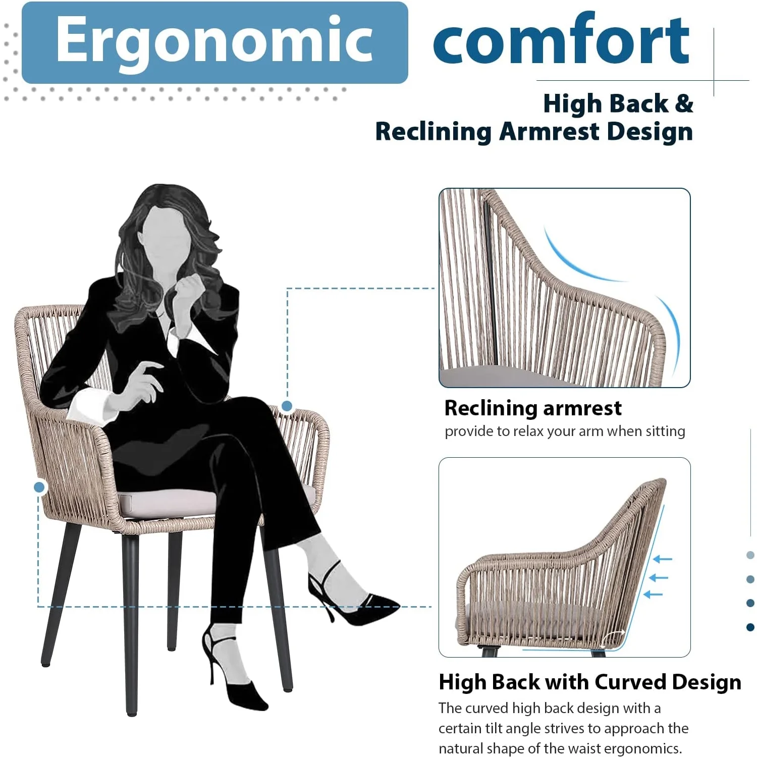 JOIVI Patio Wicker Chairs, 2 Pieces Outdoor Dining Chairs, All Weather Rattan Armchairs with Cushions, Indoor/Outdoor for Outside Lawn, Garden, Backyard, Tan