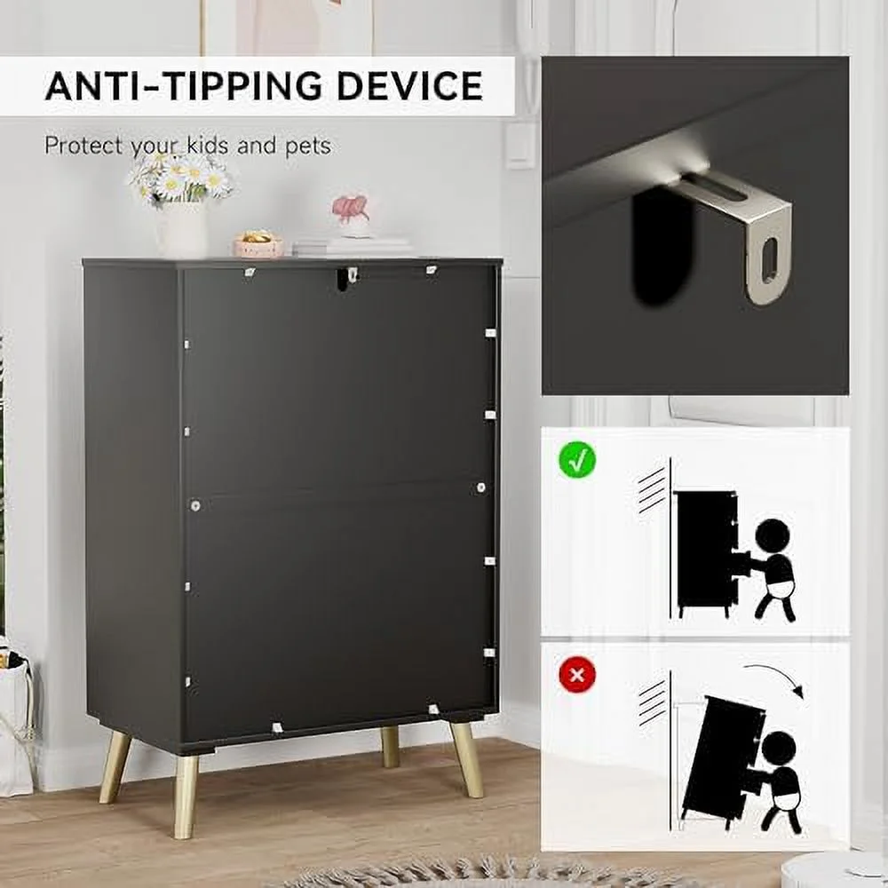 RUNFAYBIU 4 Drawer Dresser  Chest of Drawers  Modern Dresser with   Organizer Unit for Bedroom  Living Room  Hallway  Entryway  Closet(Black)