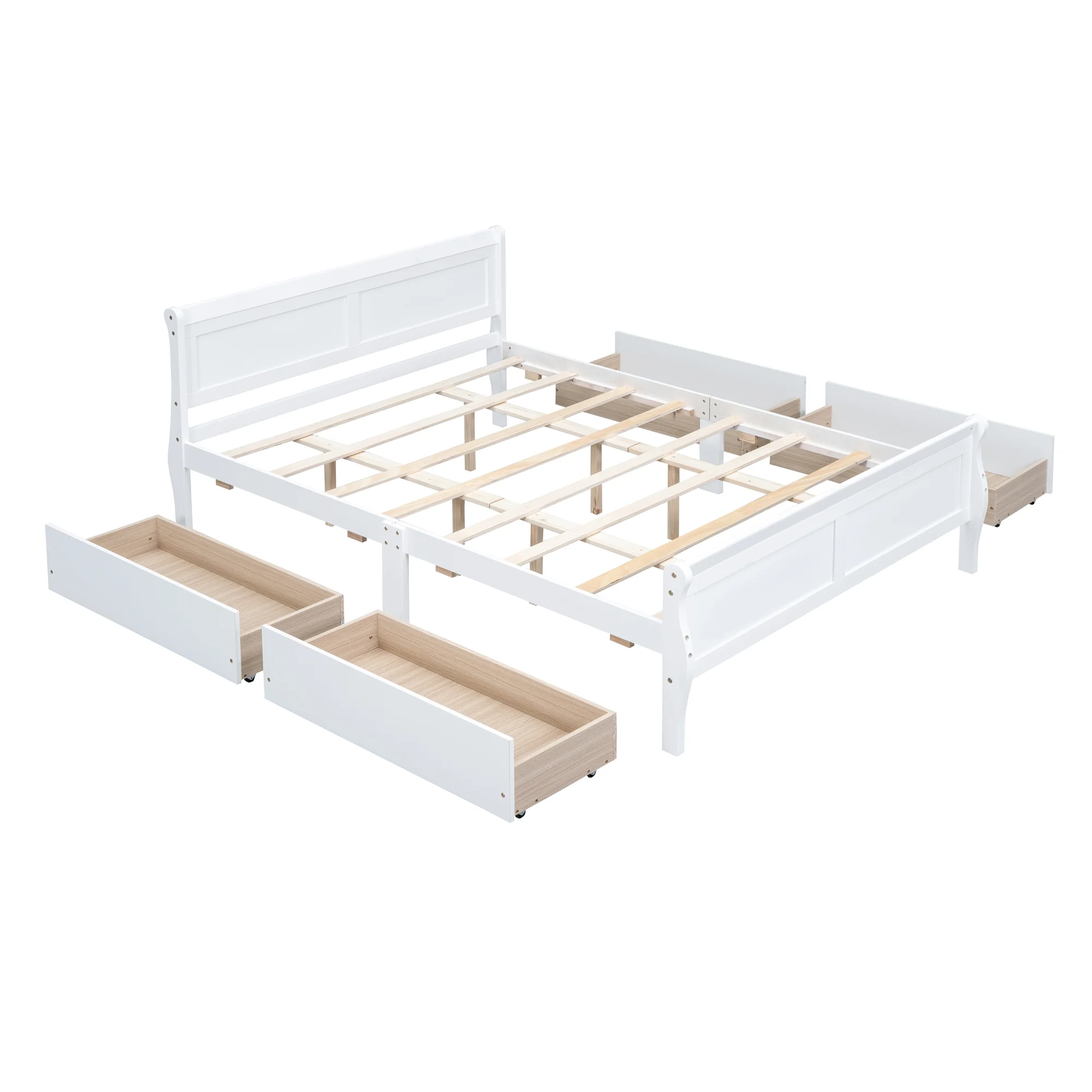 CoSoTower Queen Size Wood Platform Bed with 4 Drawers and Streamlined Headboard & Footboard, White
