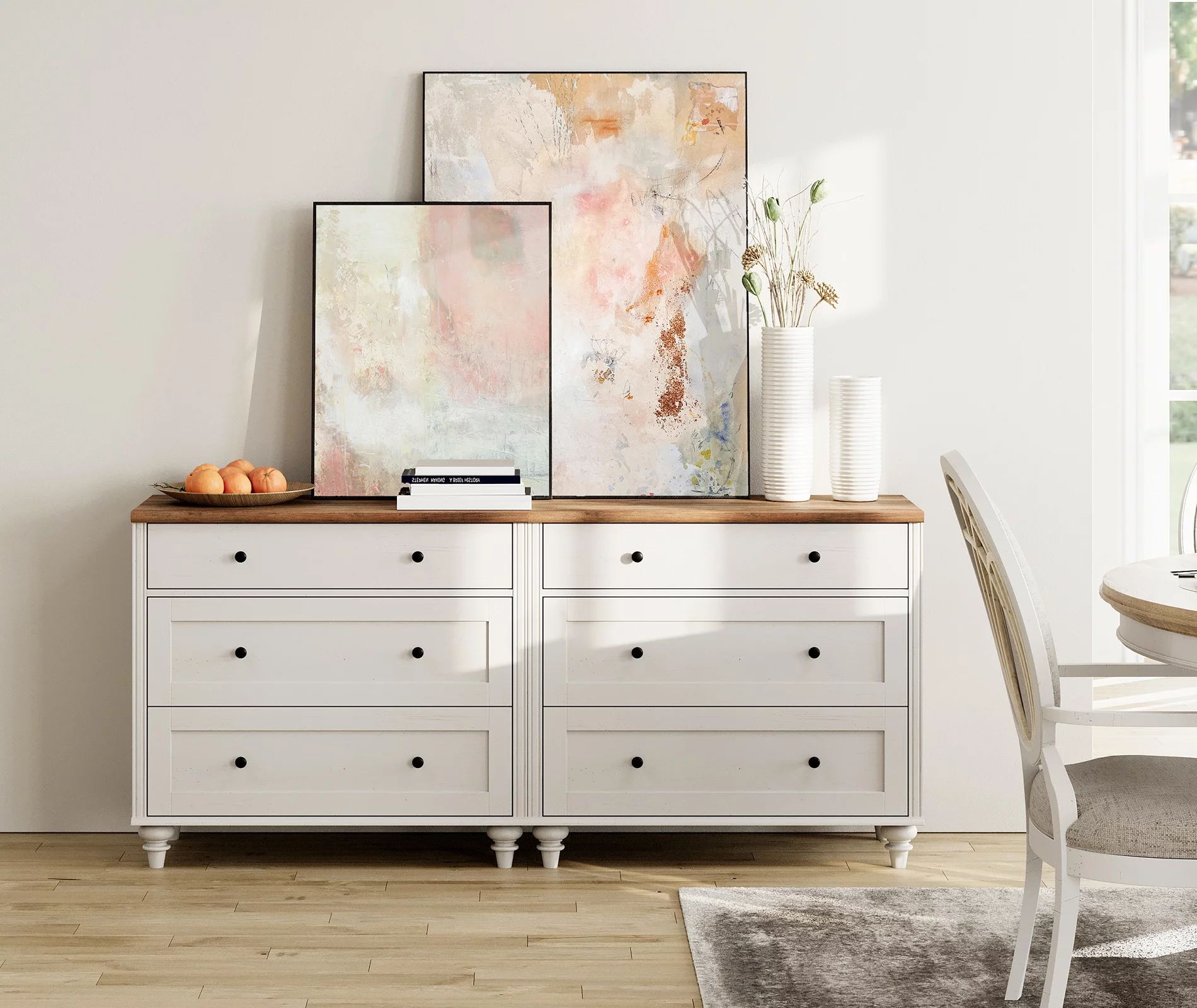 6 Drawer Dresser for Bedroom, White Kids Dressers Large Mid Century Modern Wooden Closet Storage Organizer for Living Room, Nursery, Hallway