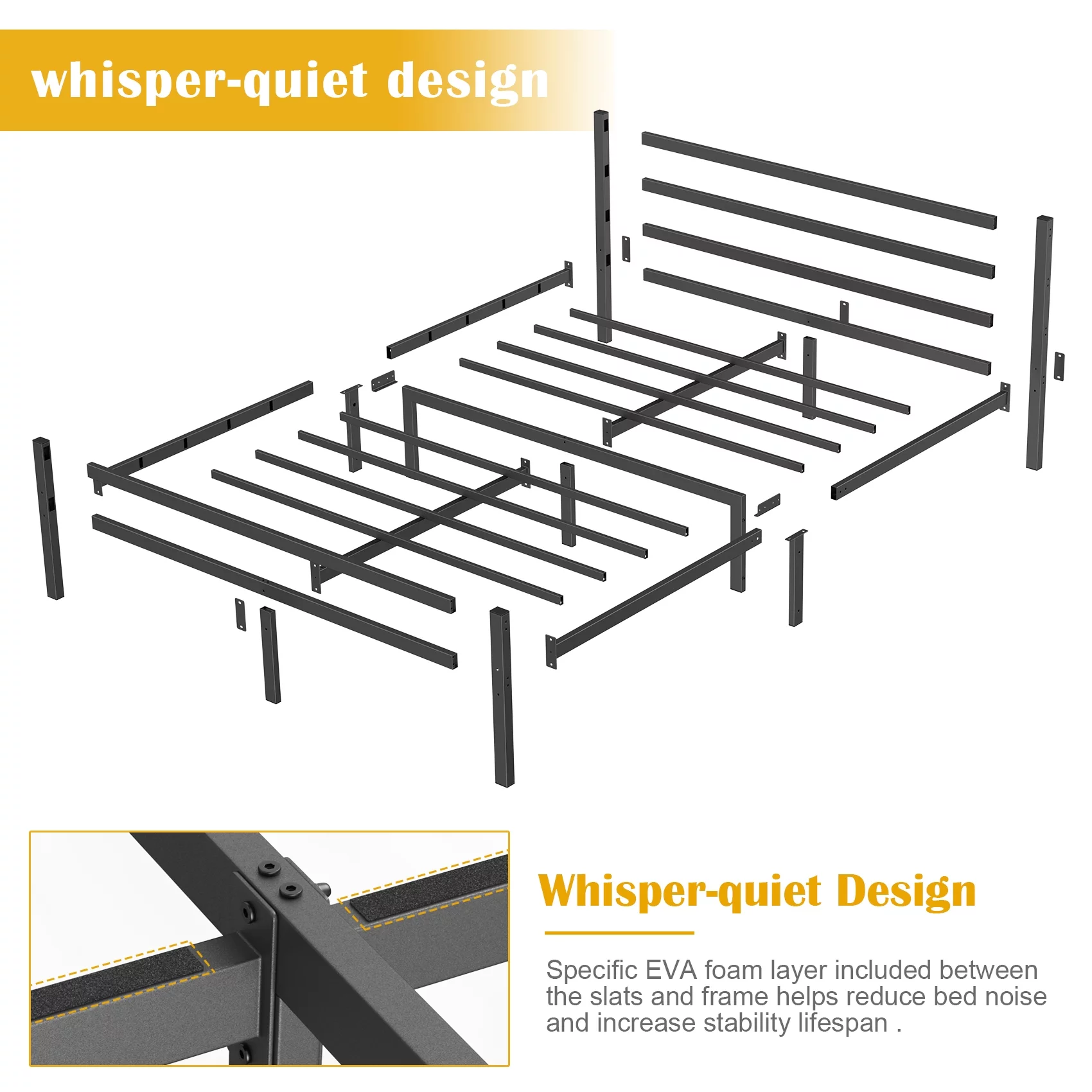 Mr IRONSTONE Heavy Duty Queen Size Metal Platform Bed Frame with Headboard and Footboard 14