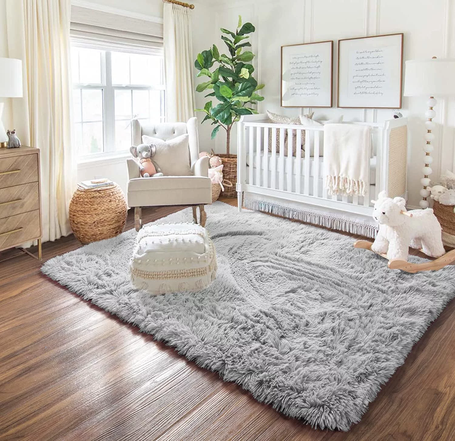 Rug for Living Room, Fluffy Area Rugs for Bedroom, Plush Decorative Rug Indoor Home Carpet with Anti-Skid Backing, 8x10 Feet, Light Grey