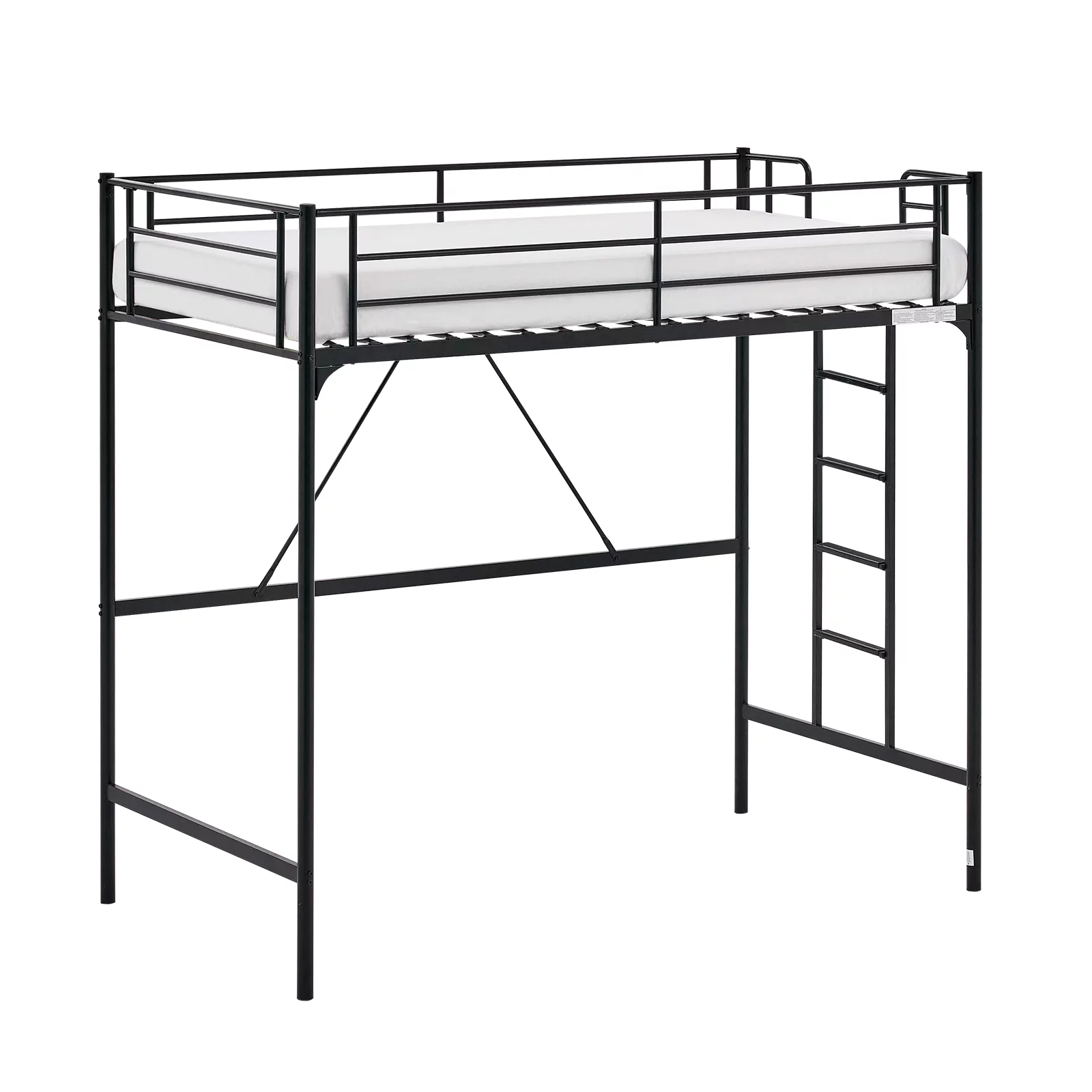VINGLI Metal Loft Bed with Stairs and Flat Rung, Junior Loft Bed Twin Size High Loft Bed for Kids/Teens/Adults, No Box Spring Required, Black