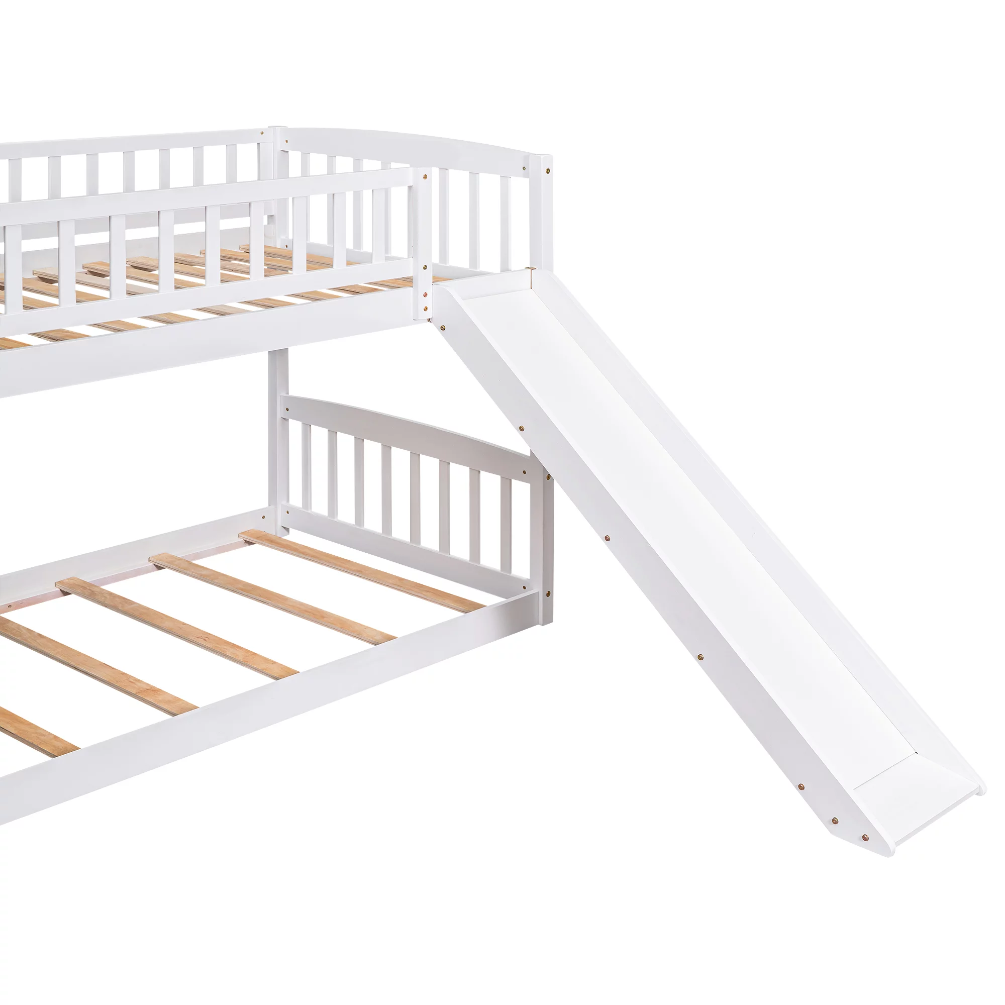 Bellemave Kids Twin Bunk Bed Frame with Slide, Twin over Twin Low Bunk Bed with Stairs and Storage Drawers, Wood Bunk Bed With Slide For Toddlers, Kids, Teens (White)