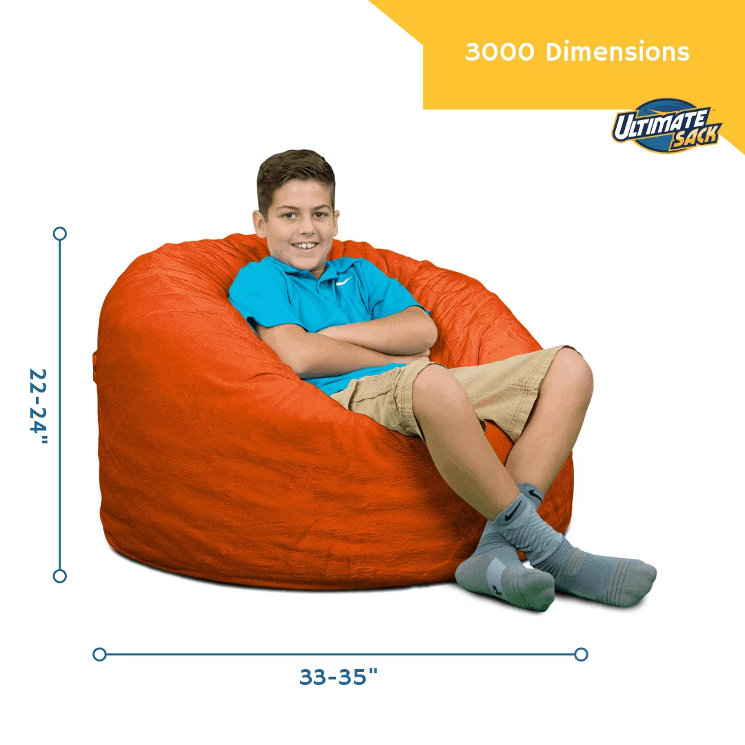 Ultimate Sack 3000 (3 ft.) Bean Bag Chair in multiple colors: Giant Foam-Filled Furniture - Machine Washable Covers, Double Stitched Seams, Durable Inner Liner. (3000, Grey Suede)