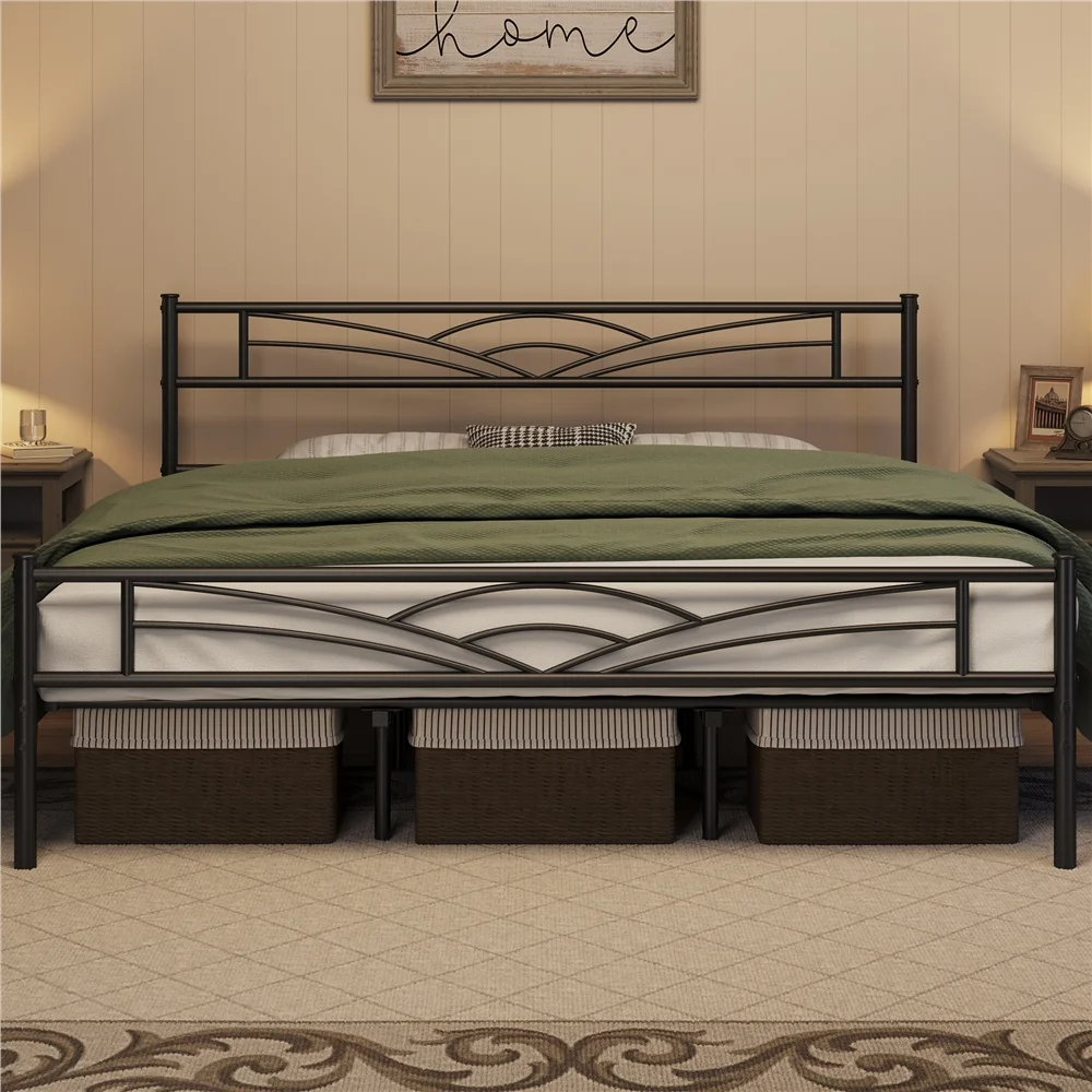 Easyfashion Cloud-Inspired Design Metal Platform Bed,California King,Black