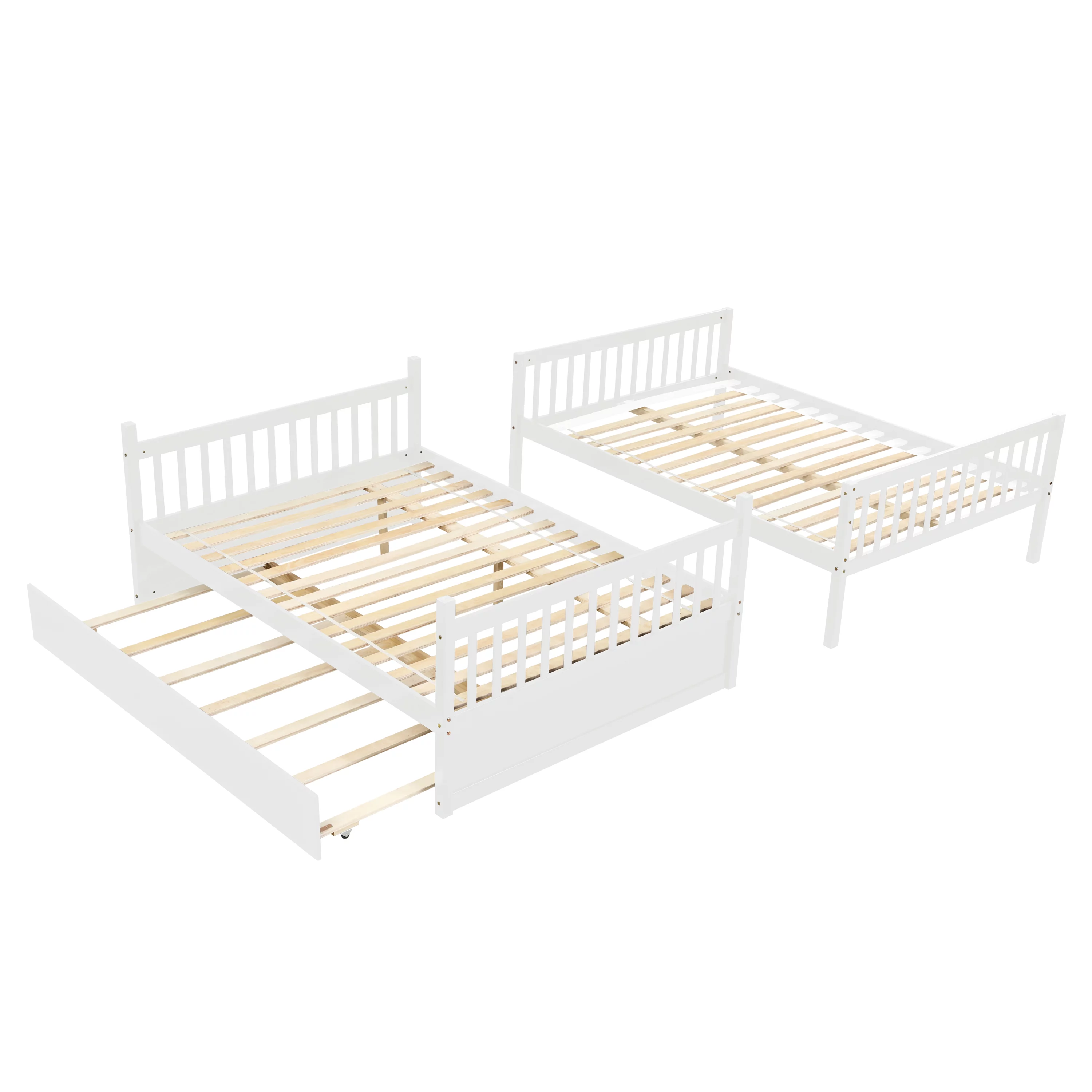 Bellemave Full Over Full Bunk Bed with Trundle,Wooden Trundle Bed Frame with Ladder,Convertible to 2 Platform Beds for Kids Teens Adults(White)