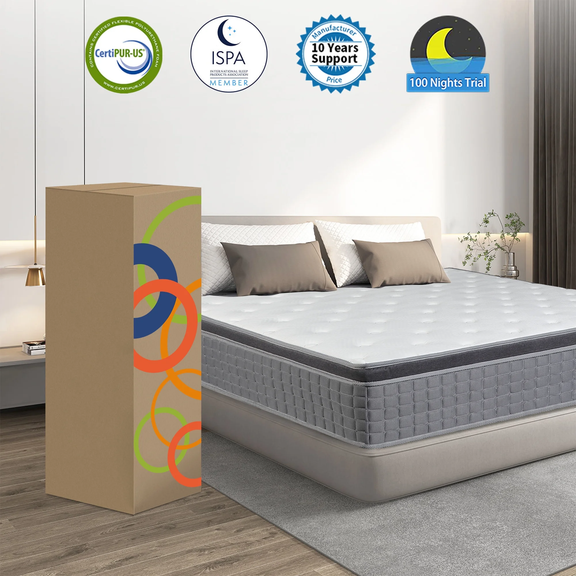14 inch Twin Mattress in a Box, Gel Memory Foam and Pocket Spring Hybrid Mattress