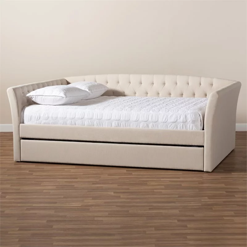 Allora Modern Fabric Upholstered Queen Size Daybed with Trundle in Beige