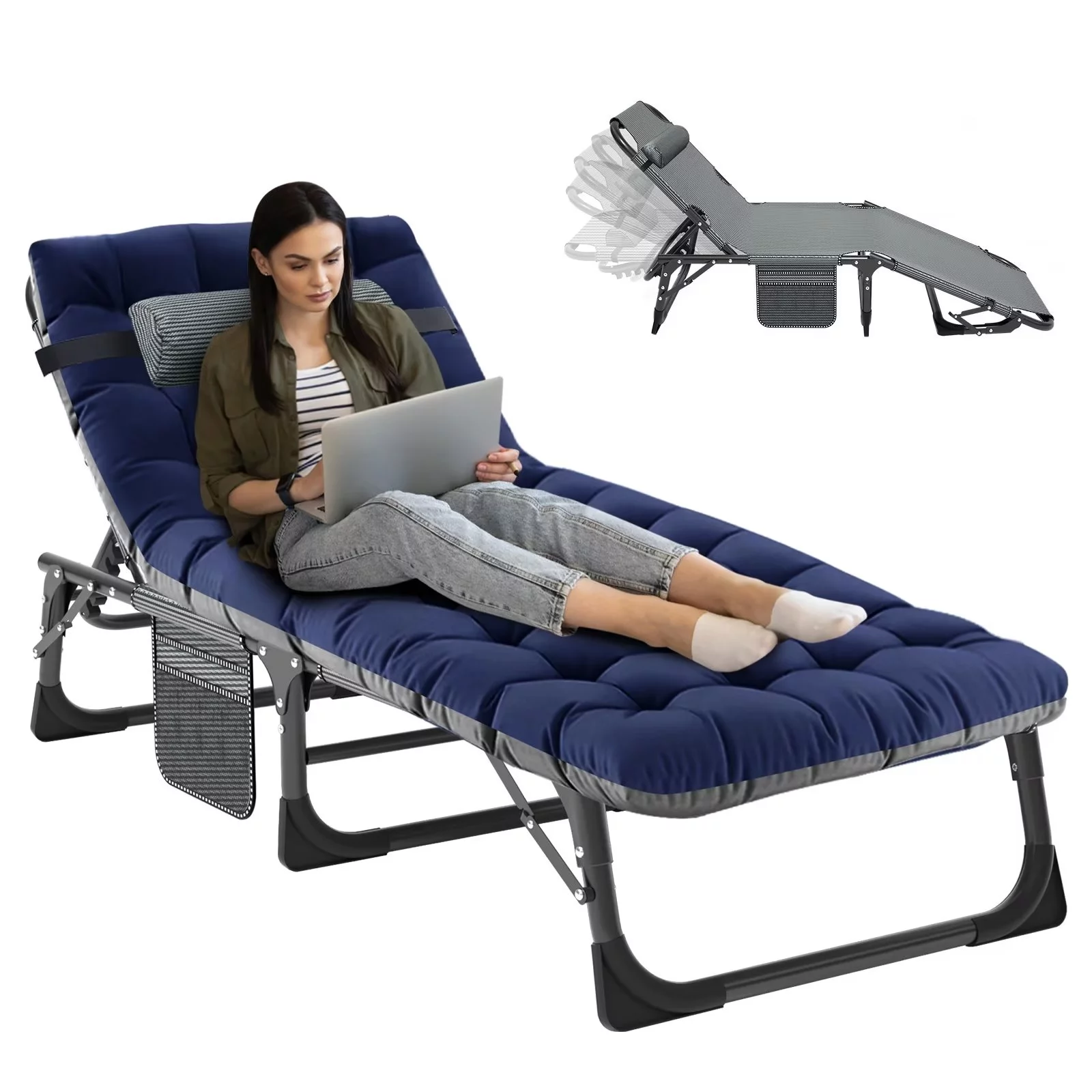 MOPHOTO Set of 2 Patio Lounge Chairs, Folding Chaise Lounge Chair 5-Position, Folding Cot, Heavy Duty Patio Chaise Lounges for Outside, Poolside, Beach, Lawn, Camping