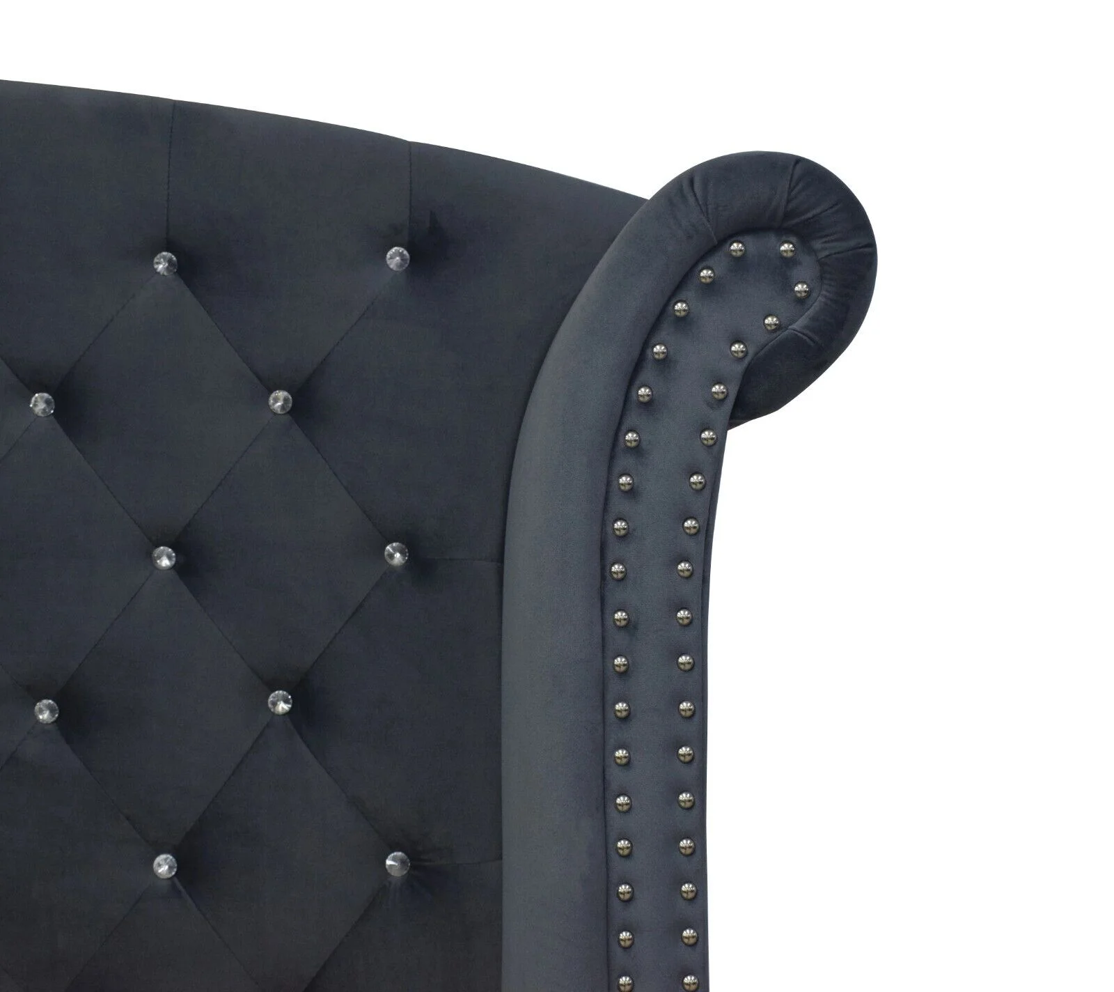 Modern Glamourous 6pc Queen Size Bed Dresser Mirror Nightstands Chest Bedroom Set Dark Gray Velvet Upholstery Furniture