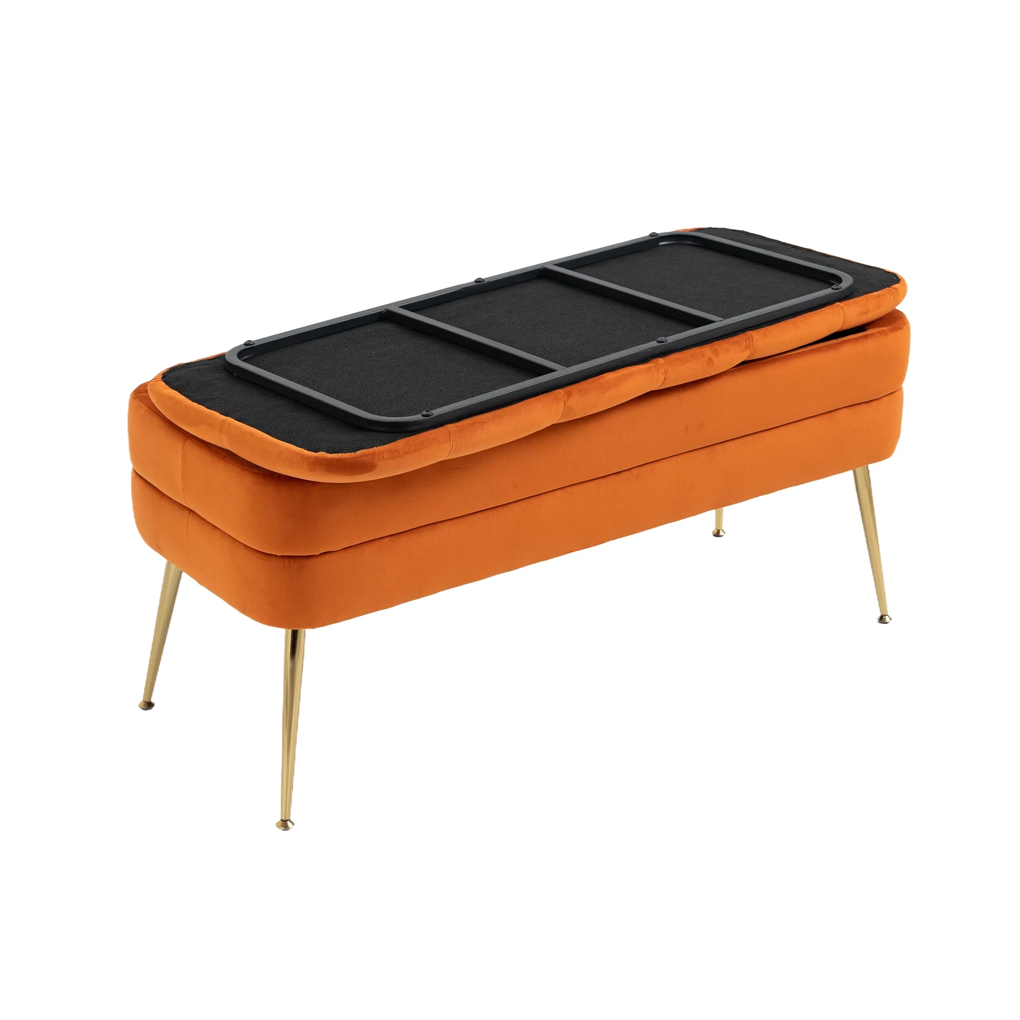 Storage Ottoman Bench Upholstered Velvet Storage Ottoman with Safety Hinge Bench with Storage Bedroom Ottoman Entryway Padded Footstool, Ottoman Bench for Living Room & Bedroom