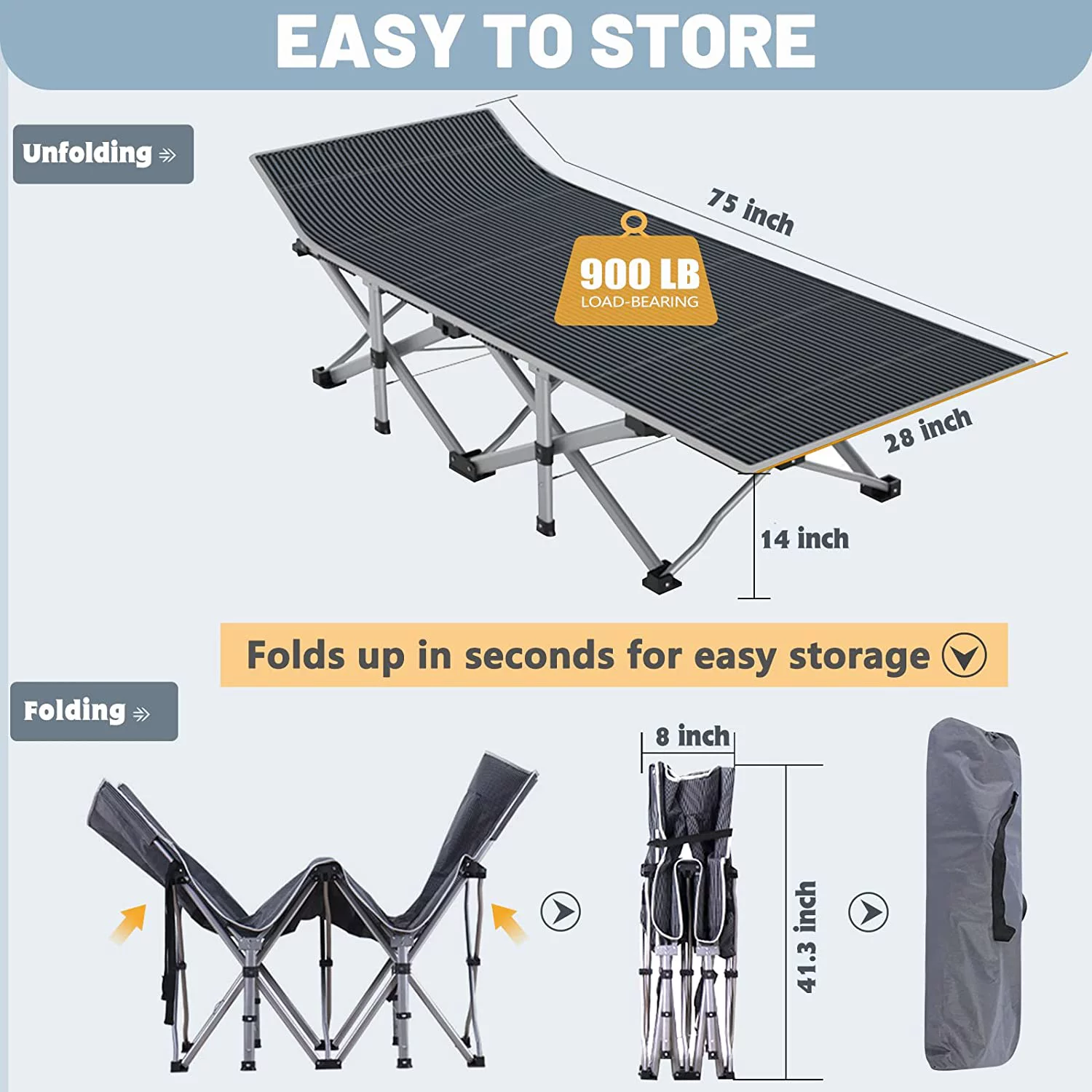 Docred Adult Folding Camping Cot for Adults Portable Folding Outdoor Cot with Carry Bags for Outdoor Travel Camp Beach Vacation